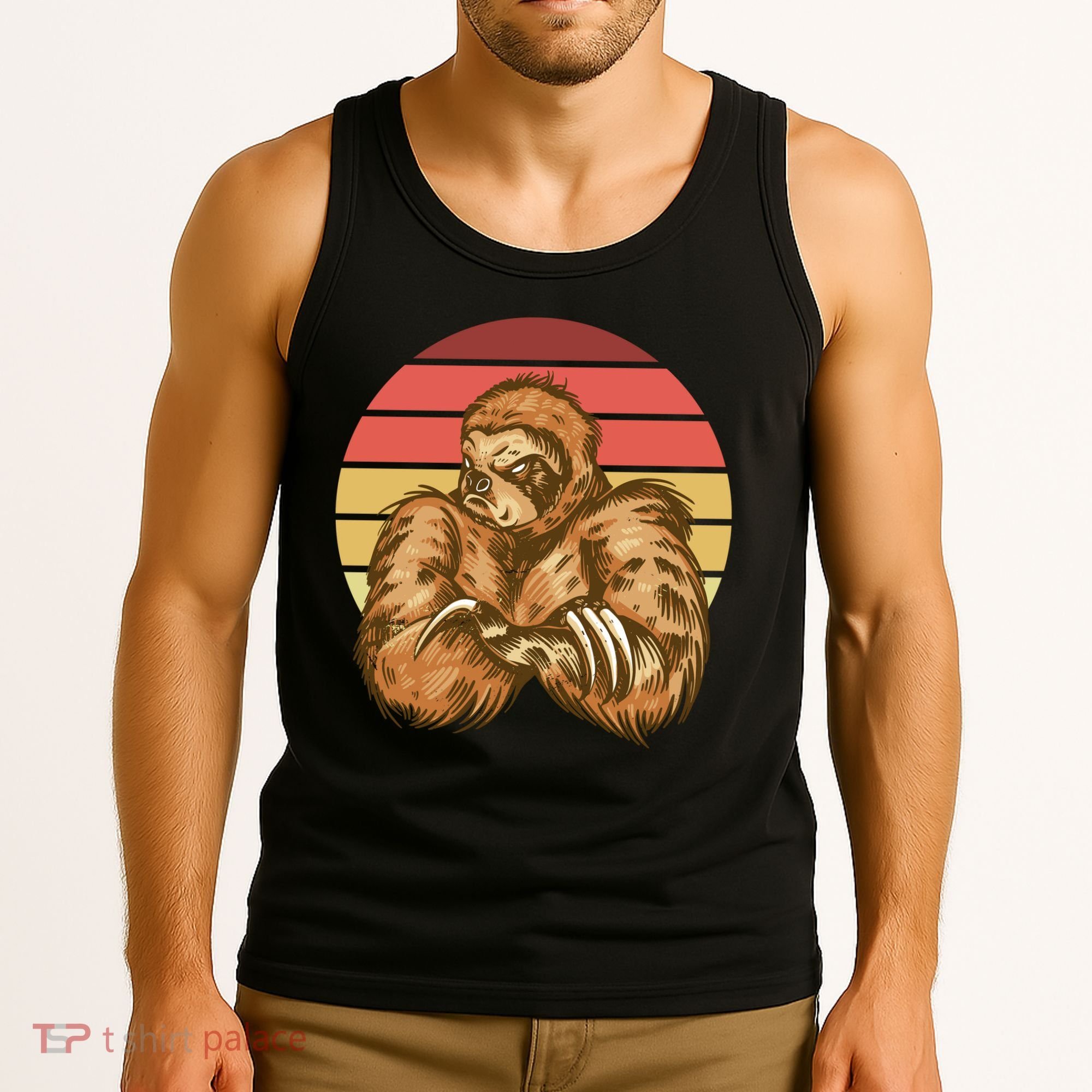 Grumpy Sloth Retro Sunset Tank Top