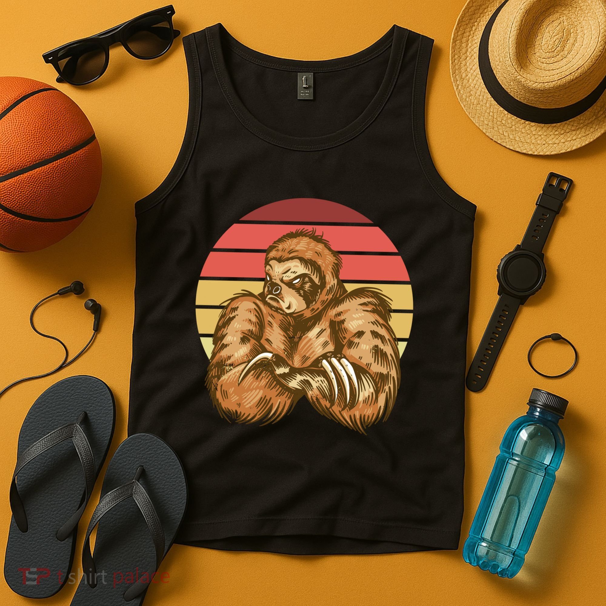Grumpy Sloth Retro Sunset Tank Top