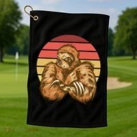 Grumpy Sloth Retro Sunset Golf Towel thumb 1