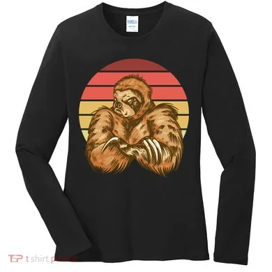 Grumpy Sloth Retro Sunset Women's Long Sleeve Shirt
