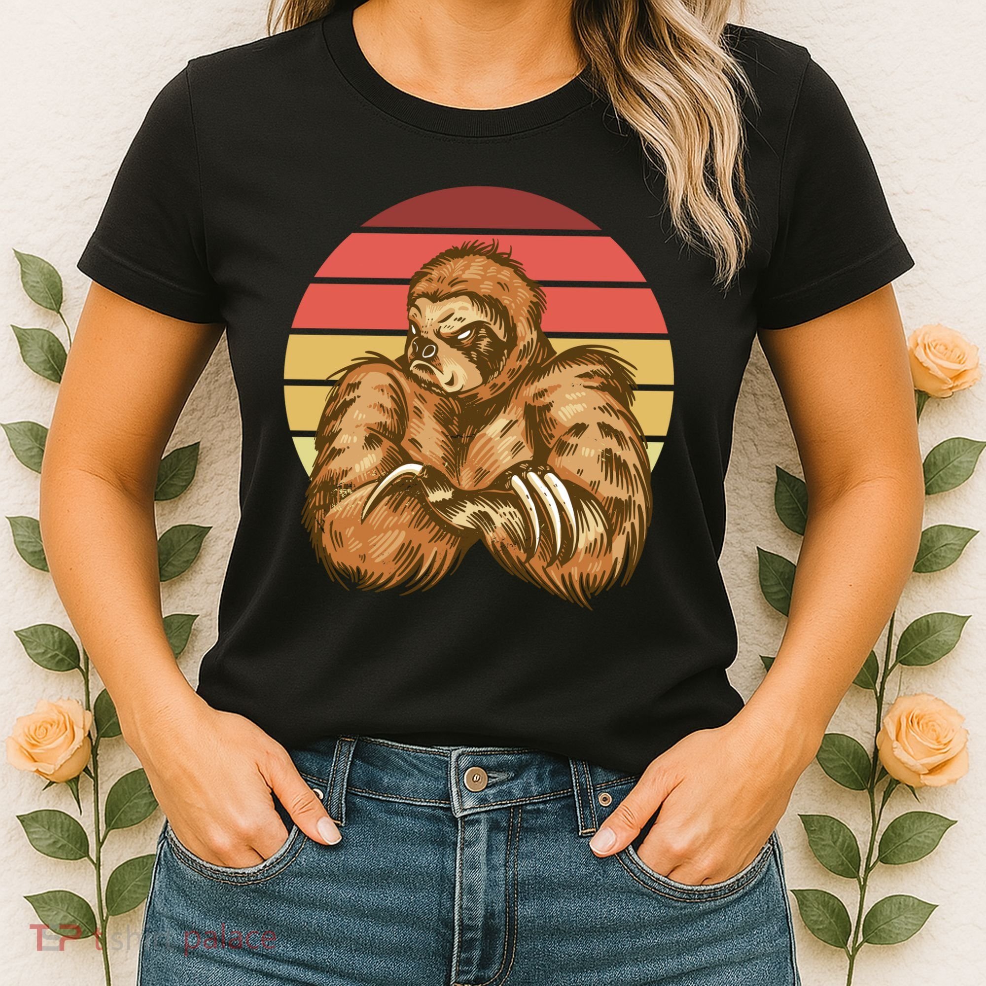 Grumpy Sloth Retro Sunset Women's T-Shirt