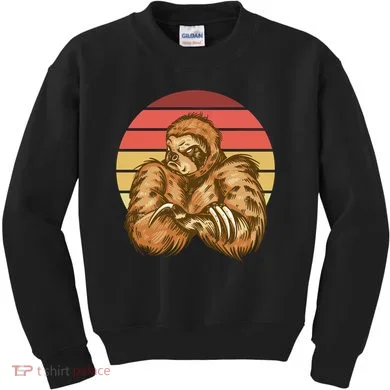 Grumpy Sloth Retro Sunset Kids Sweatshirt