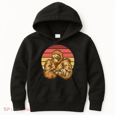 Grumpy Sloth Retro Sunset Kids Hoodie
