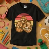 Grumpy Sloth Retro Sunset Kids T-Shirt thumb 3