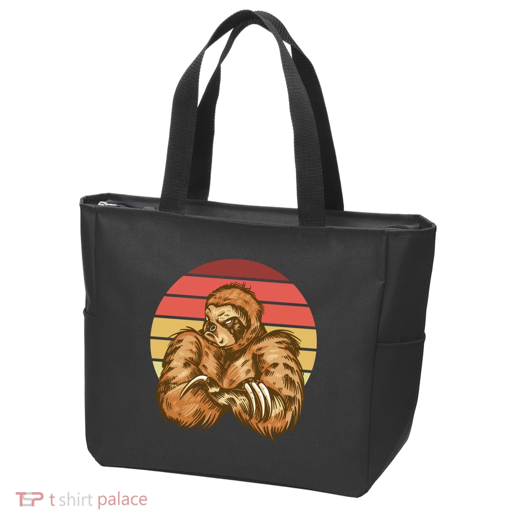 Grumpy Sloth Retro Sunset Tote Bag