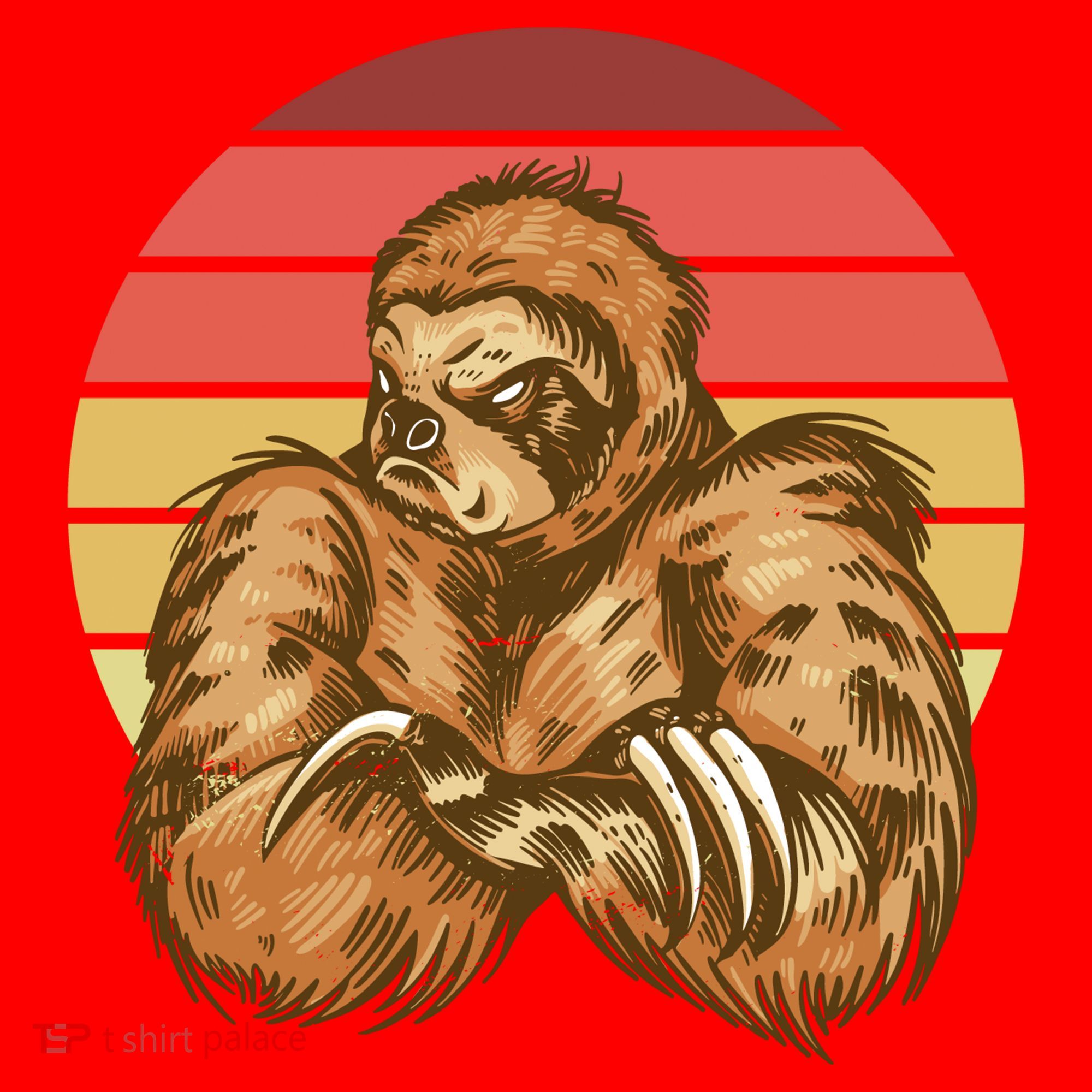 Grumpy Sloth Retro Sunset Santa Hat