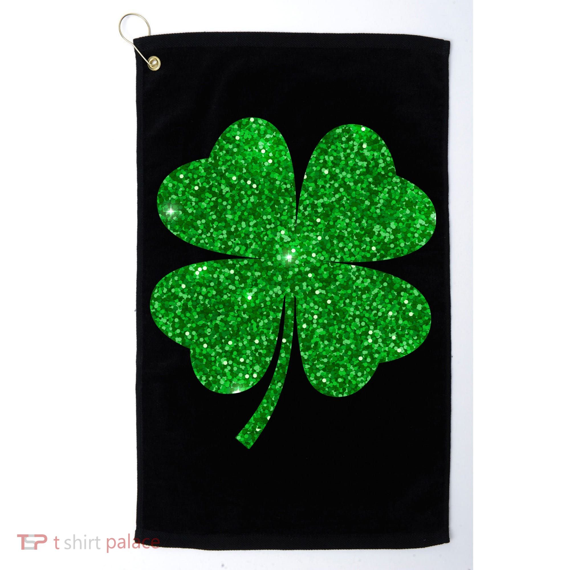 Glitter Shamrock St Patrick's Day Golf Towel