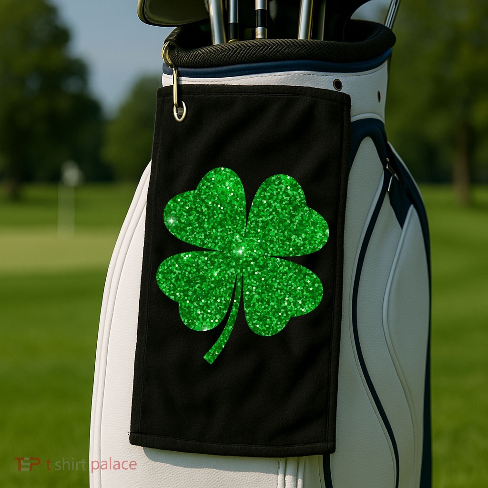 Glitter Shamrock St Patrick's Day Golf Towel