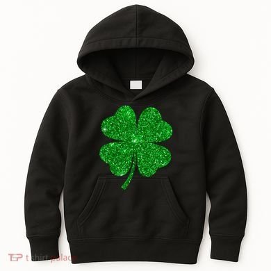Glitter Shamrock St Patrick's Day Kids Hoodie