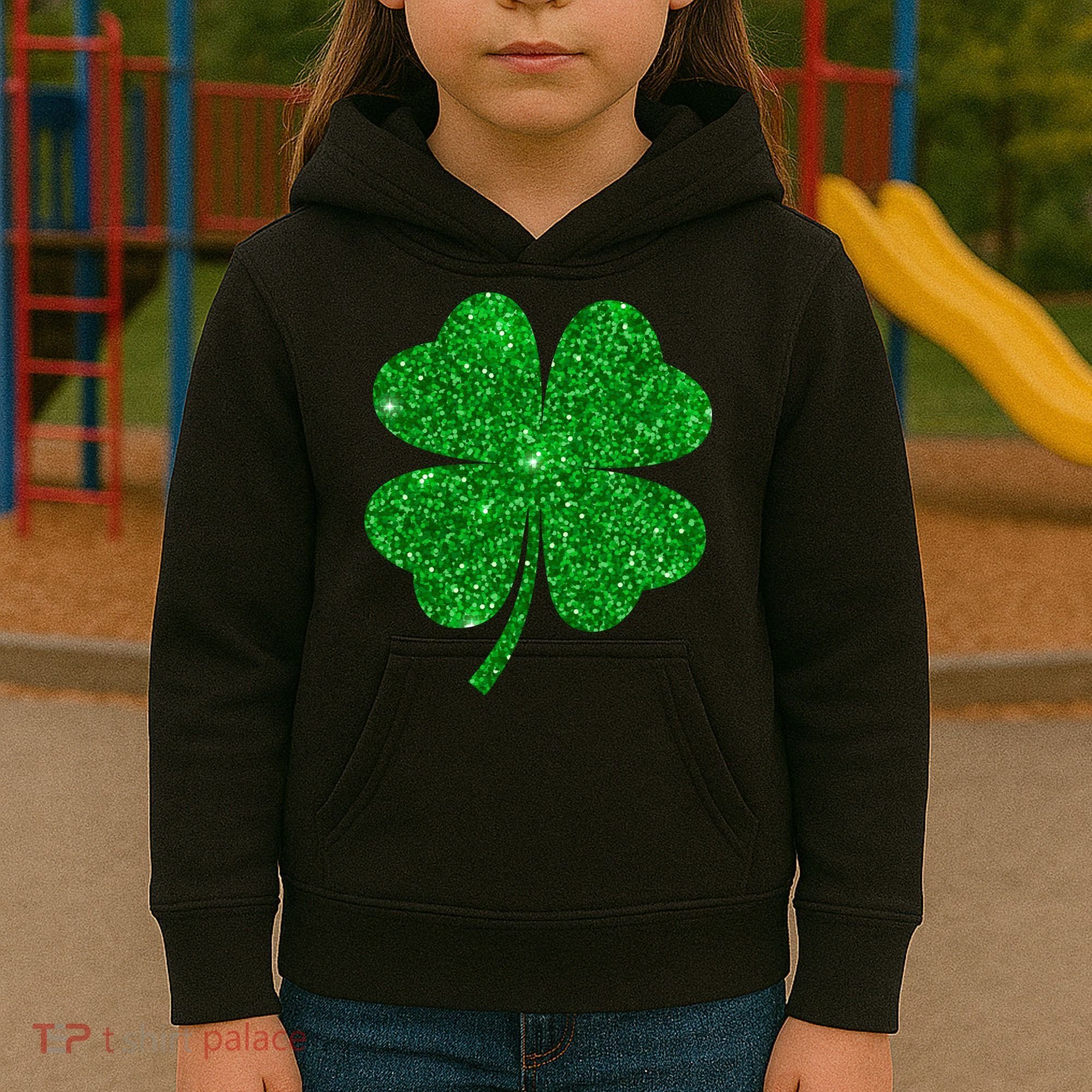 Glitter Shamrock St Patrick's Day Kids Hoodie