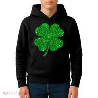 Glitter Shamrock St Patrick's Day Kids Hoodie thumb 4