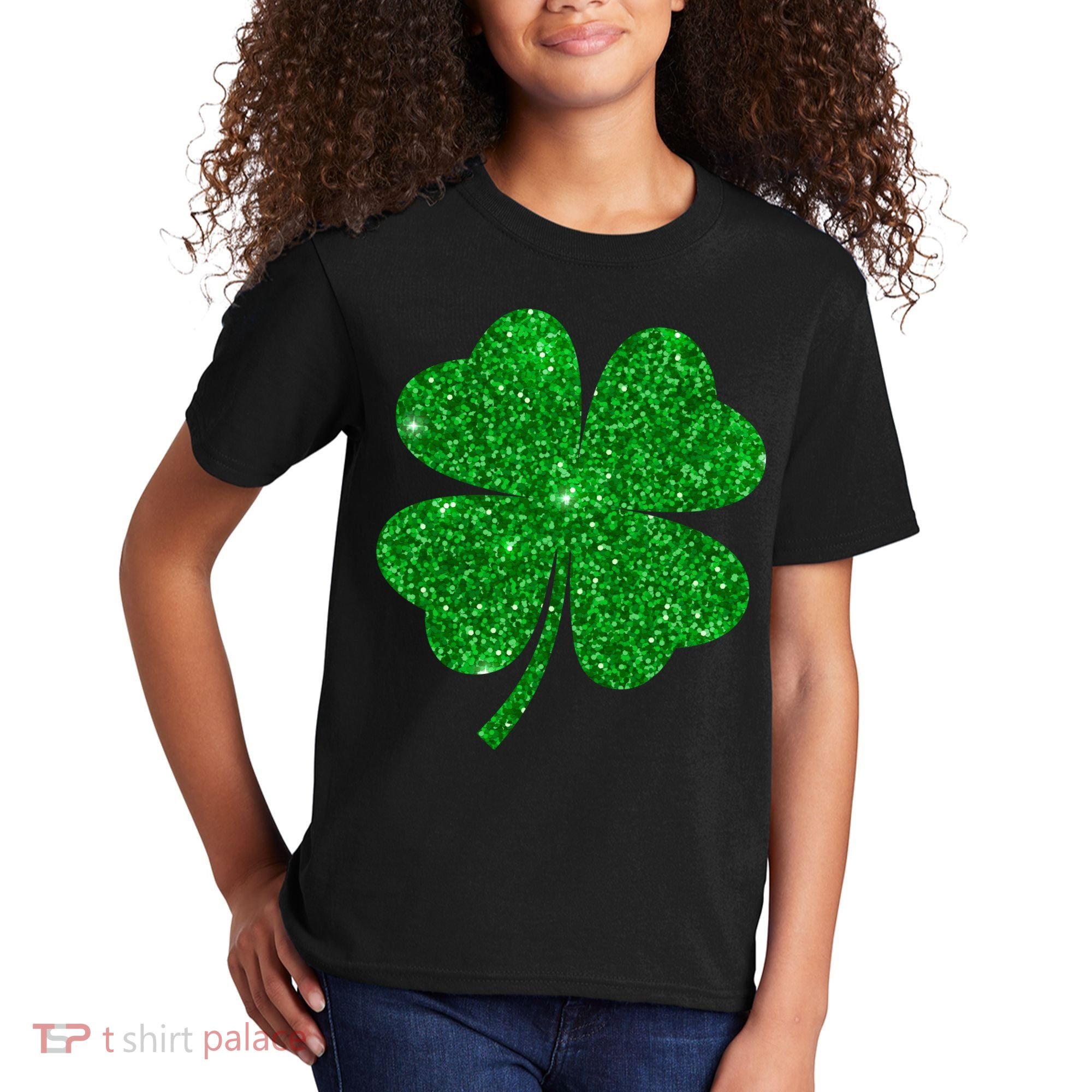 Glitter Shamrock St Patrick's Day Kids T-Shirt
