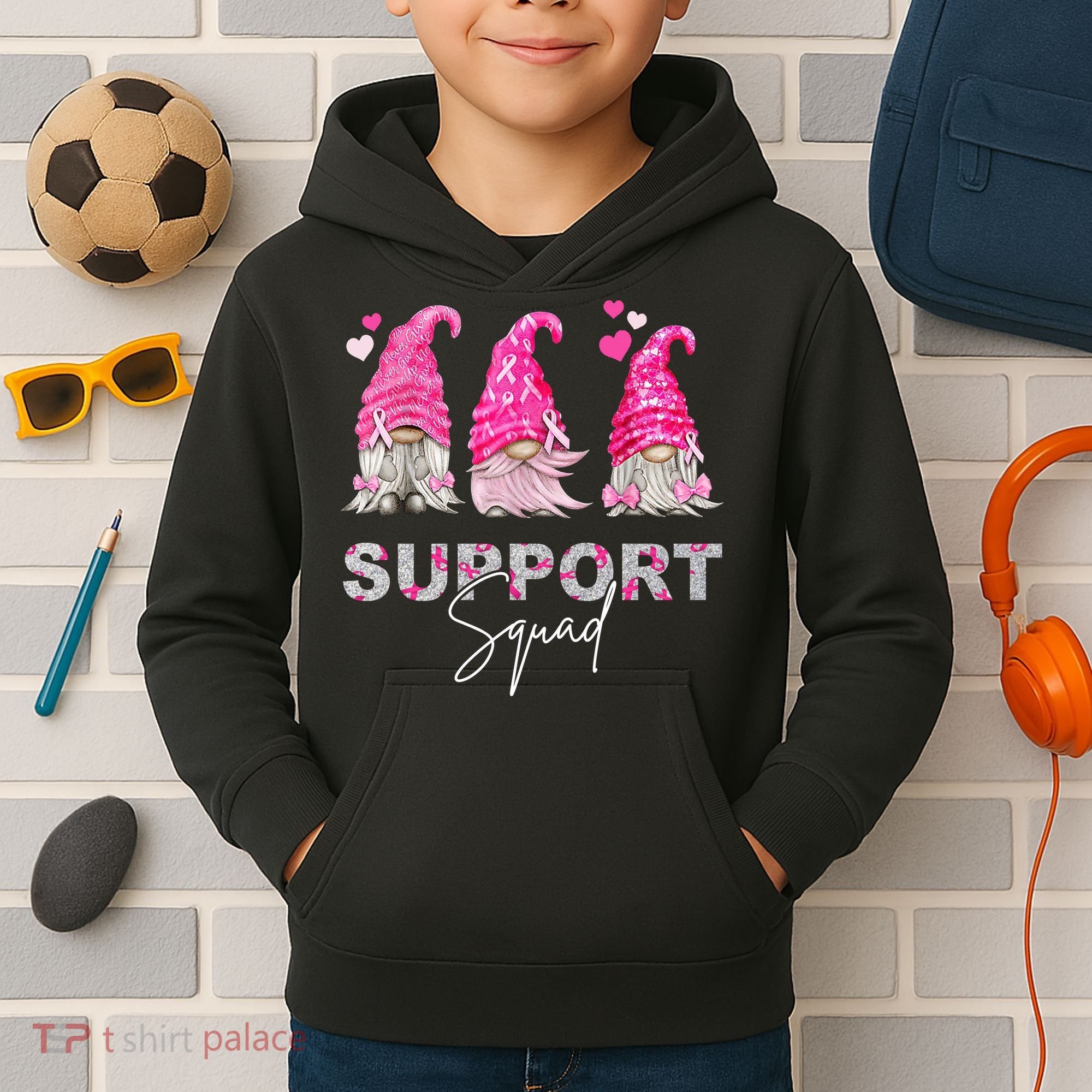 Gnome Support Squad Breast Cancer Kids Hoodie