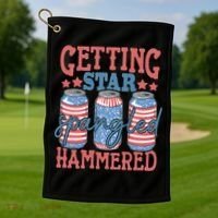 Getting Star Spangled Hammered 4th Of July Retro Style Beer Gift Golf Towel thumb 1