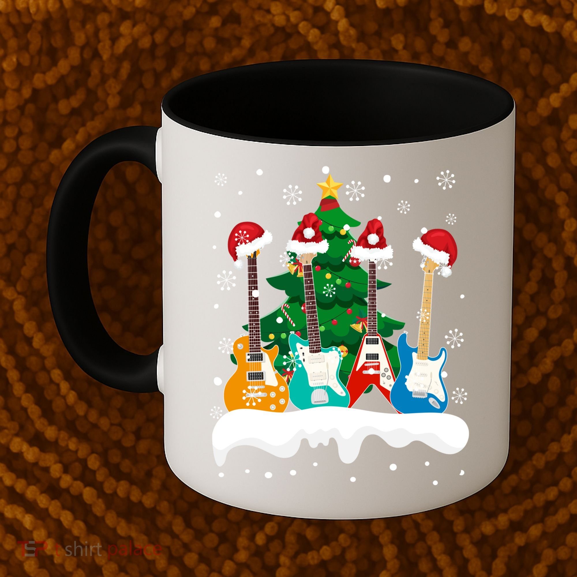 Guitar Santa Snow Christmas Tree Funny For Music Lovers Xmas Great Gift Coffee Mug