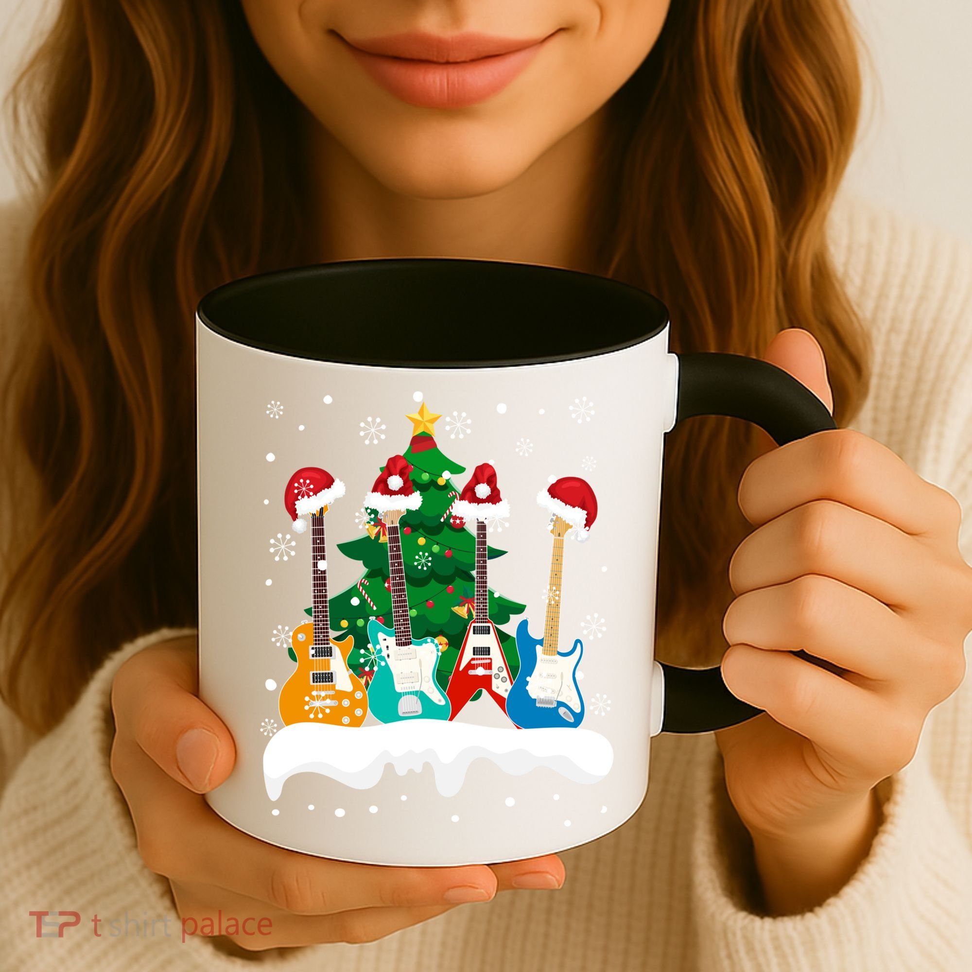 Guitar Santa Snow Christmas Tree Funny For Music Lovers Xmas Great Gift Coffee Mug