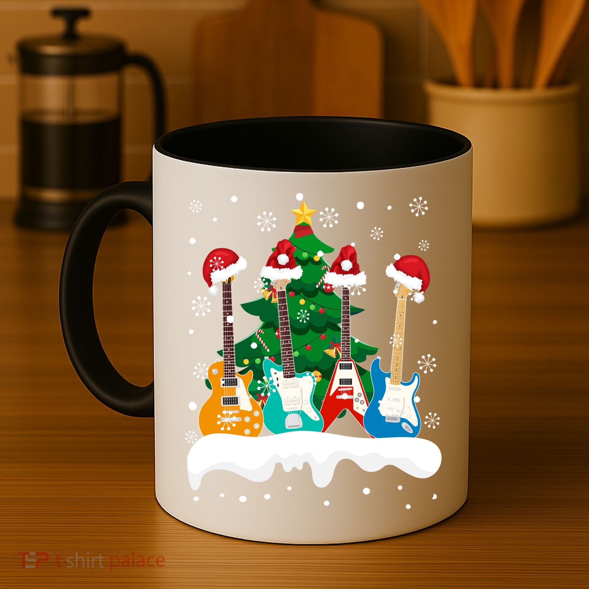 Guitar Santa Snow Christmas Tree Funny For Music Lovers Xmas Great Gift Coffee Mug