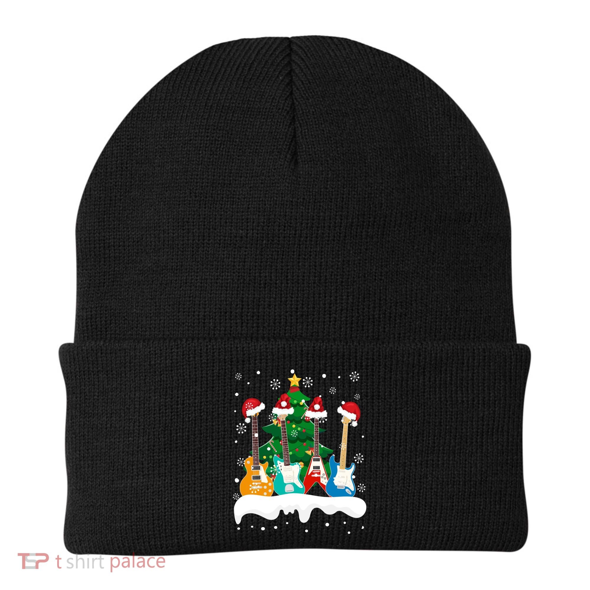 Guitar Santa Snow Christmas Tree Funny For Music Lovers Xmas Great Gift Beanie