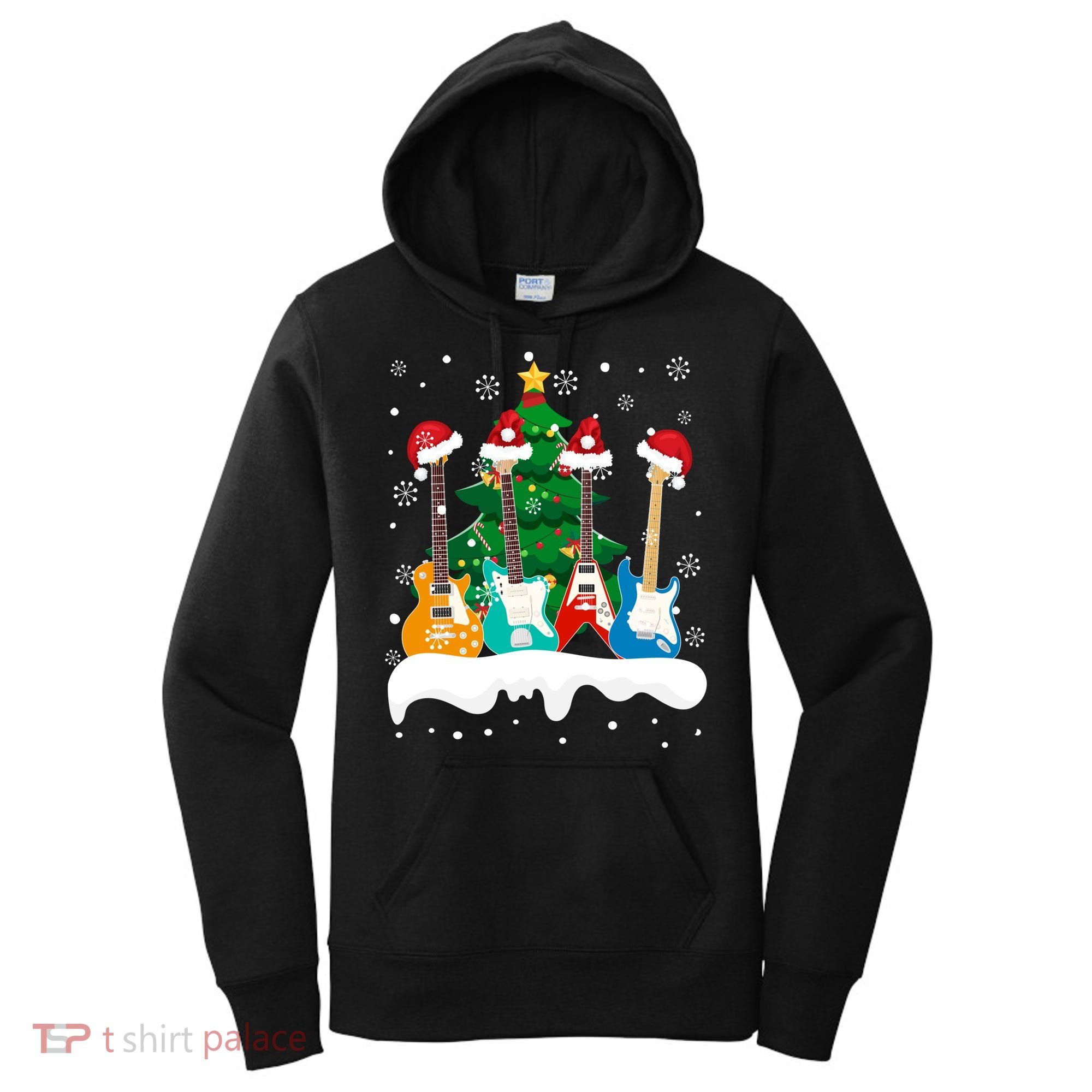 Guitar Santa Snow Christmas Tree Funny For Music Lovers Xmas Great Gift Women's Hoodie