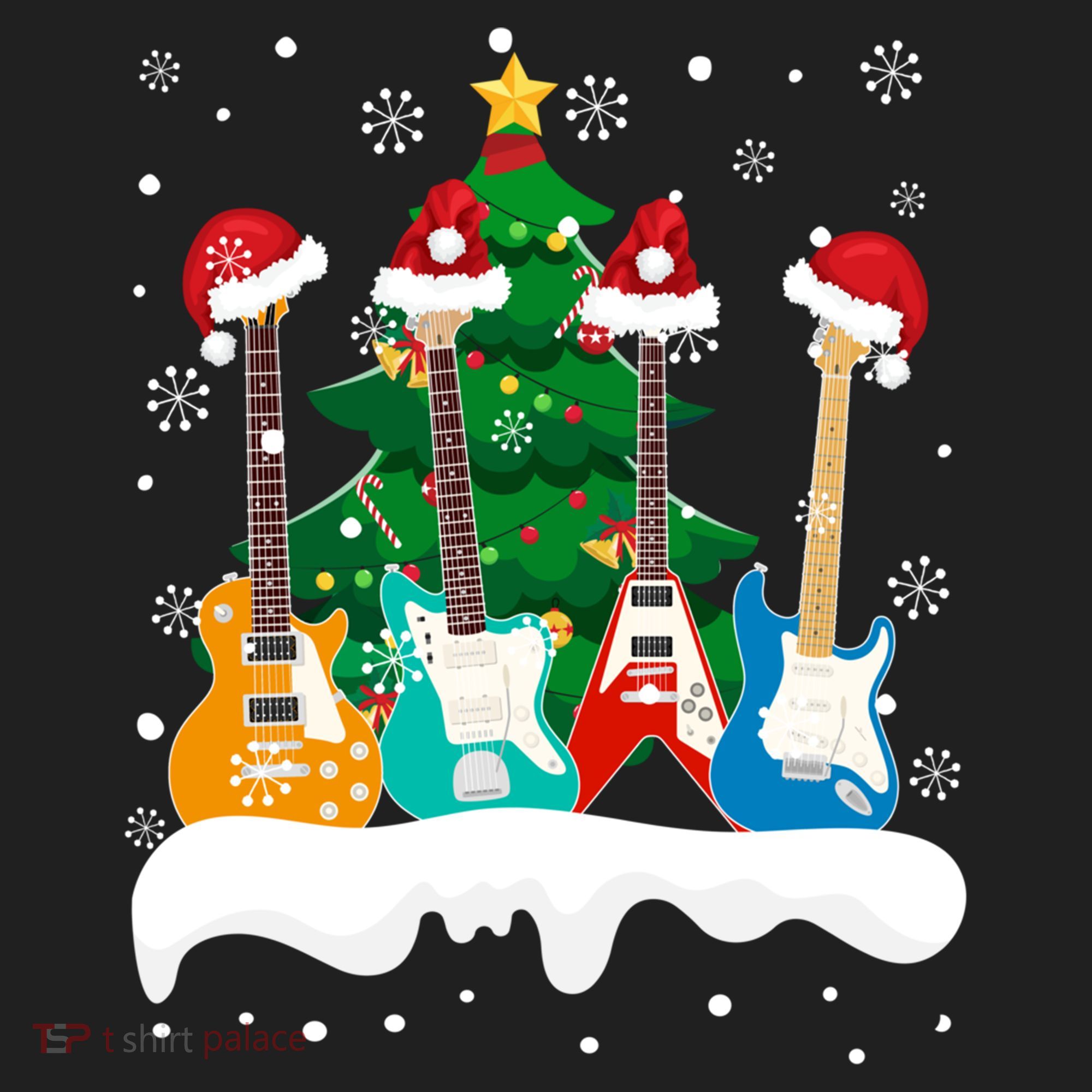 Guitar Santa Snow Christmas Tree Funny For Music Lovers Xmas Great Gift Hat