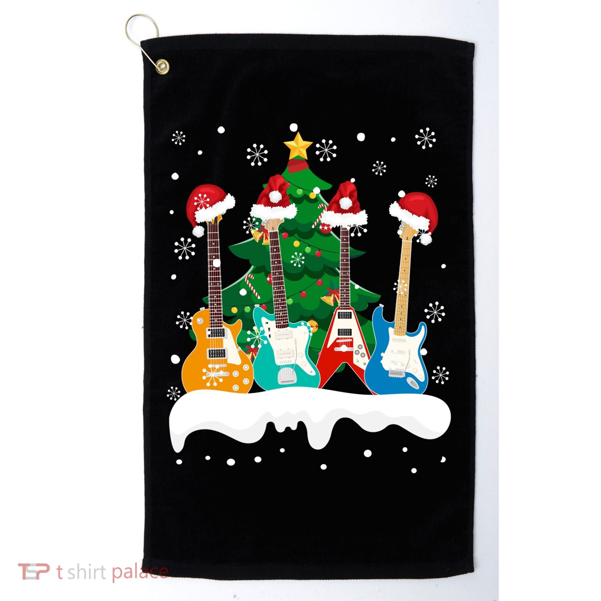 Guitar Santa Snow Christmas Tree Funny For Music Lovers Xmas Great Gift Golf Towel