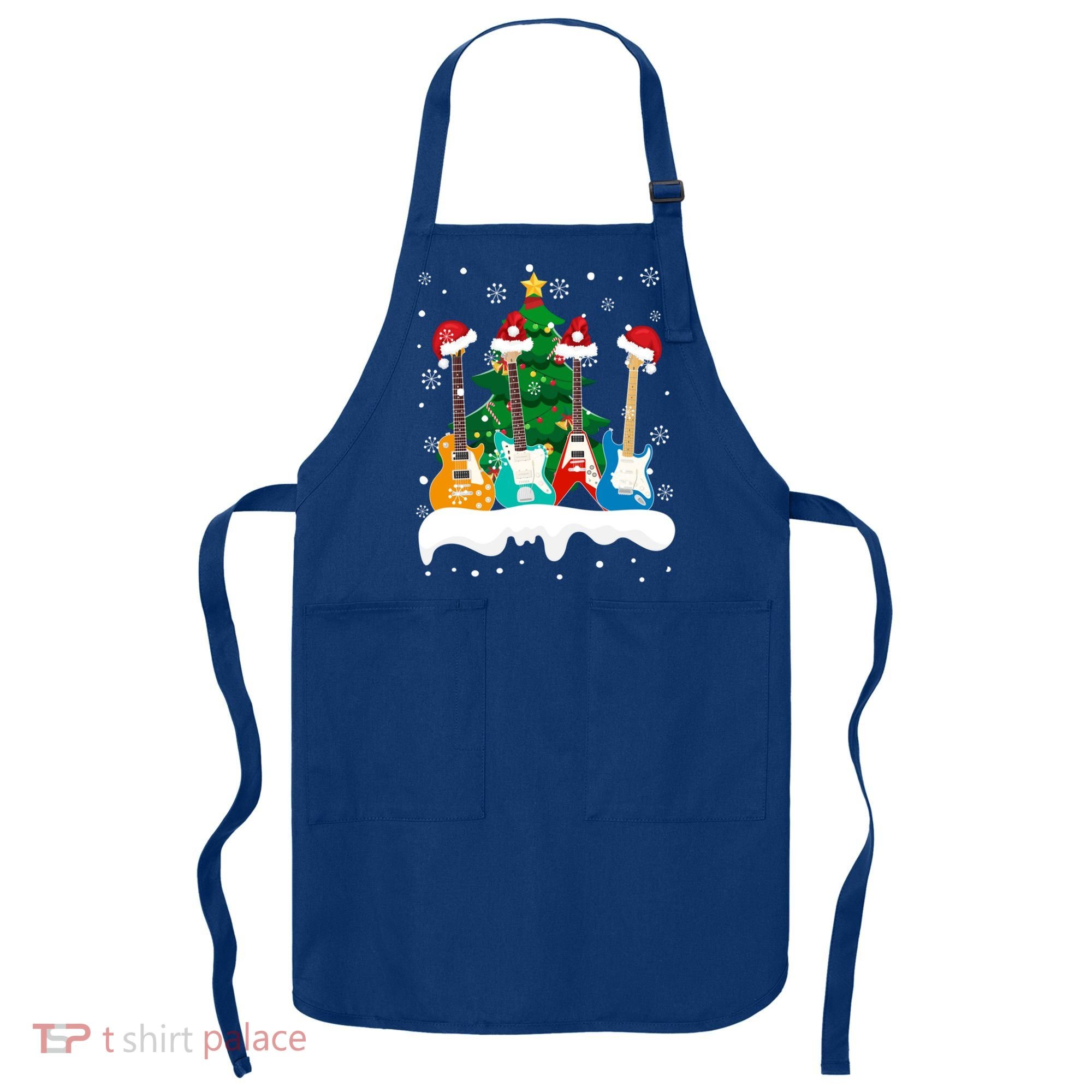 Guitar Santa Snow Christmas Tree Funny For Music Lovers Xmas Great Gift Apron
