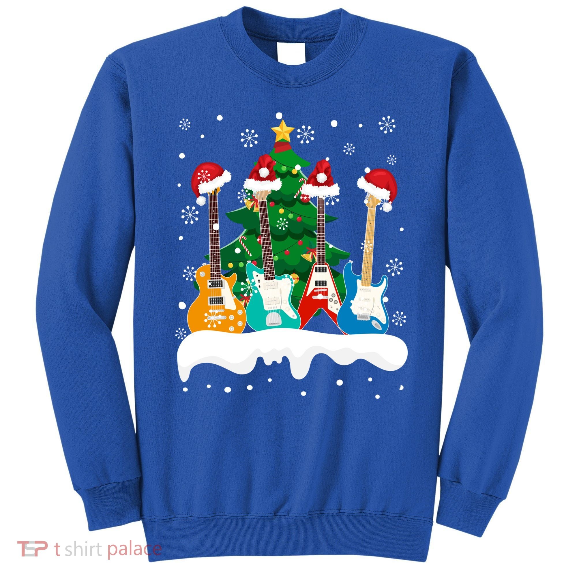 Guitar Santa Snow Christmas Tree Funny For Music Lovers Xmas Great Gift Sweatshirt