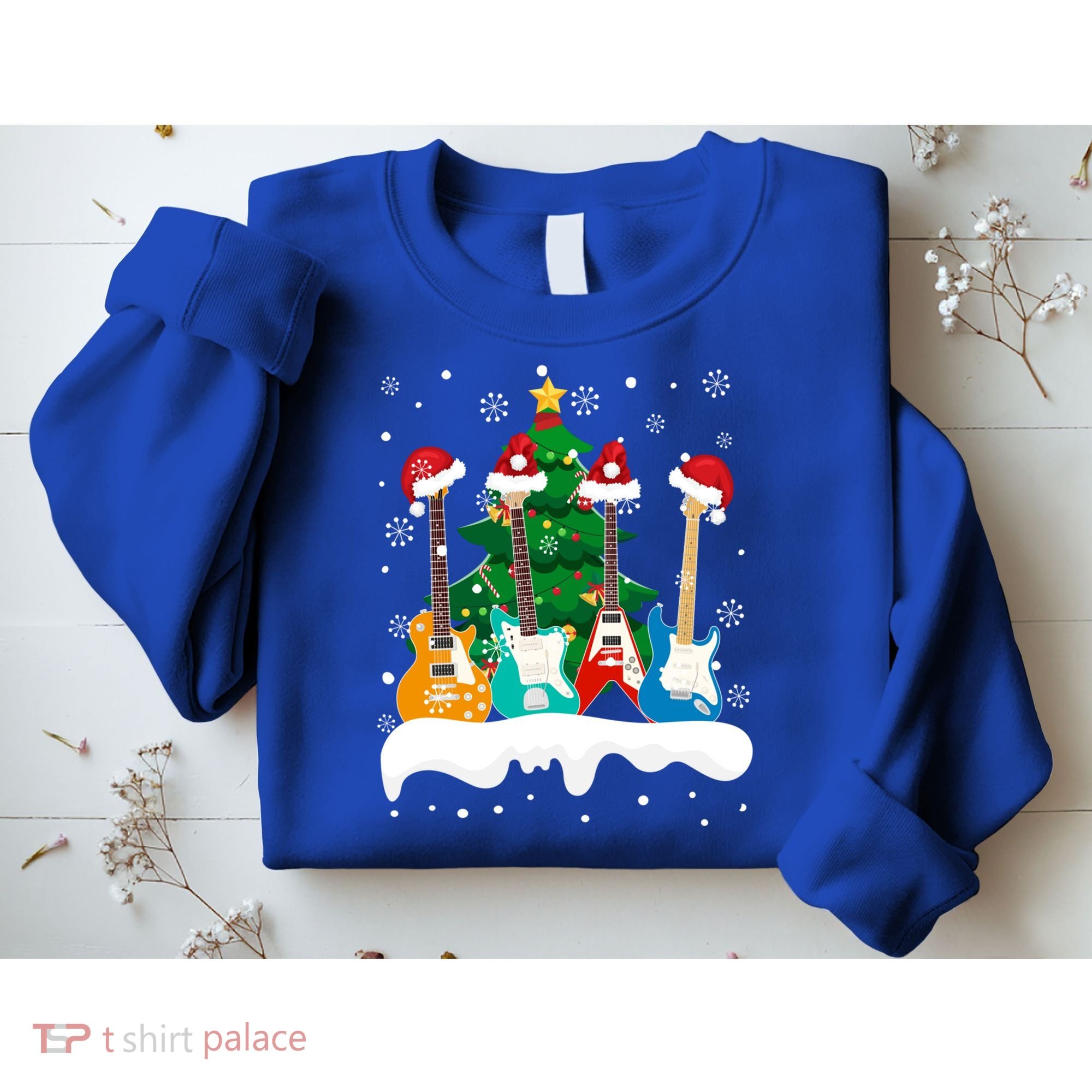 Guitar Santa Snow Christmas Tree Funny For Music Lovers Xmas Great Gift Sweatshirt