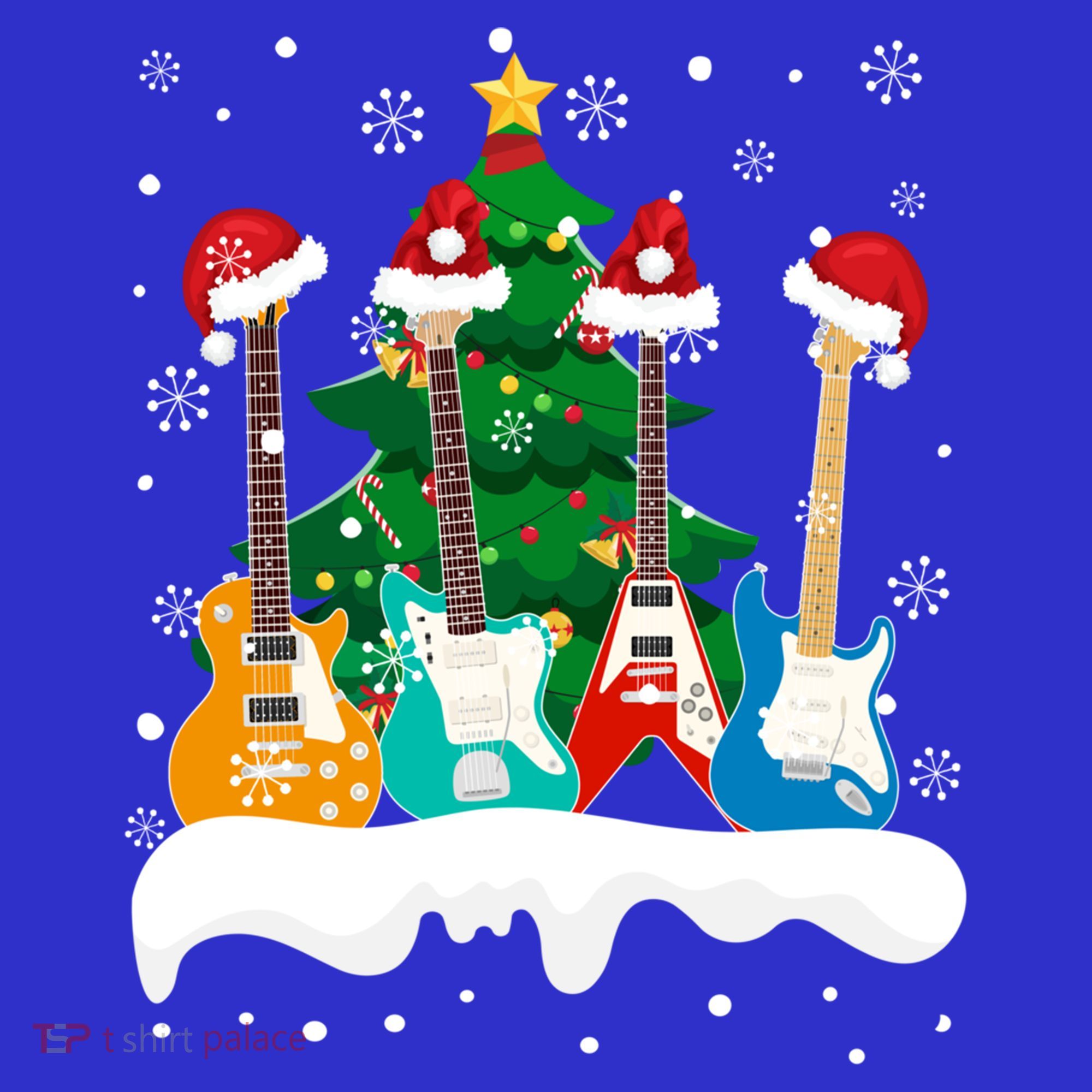 Guitar Santa Snow Christmas Tree Funny For Music Lovers Xmas Great Gift Sweatshirt