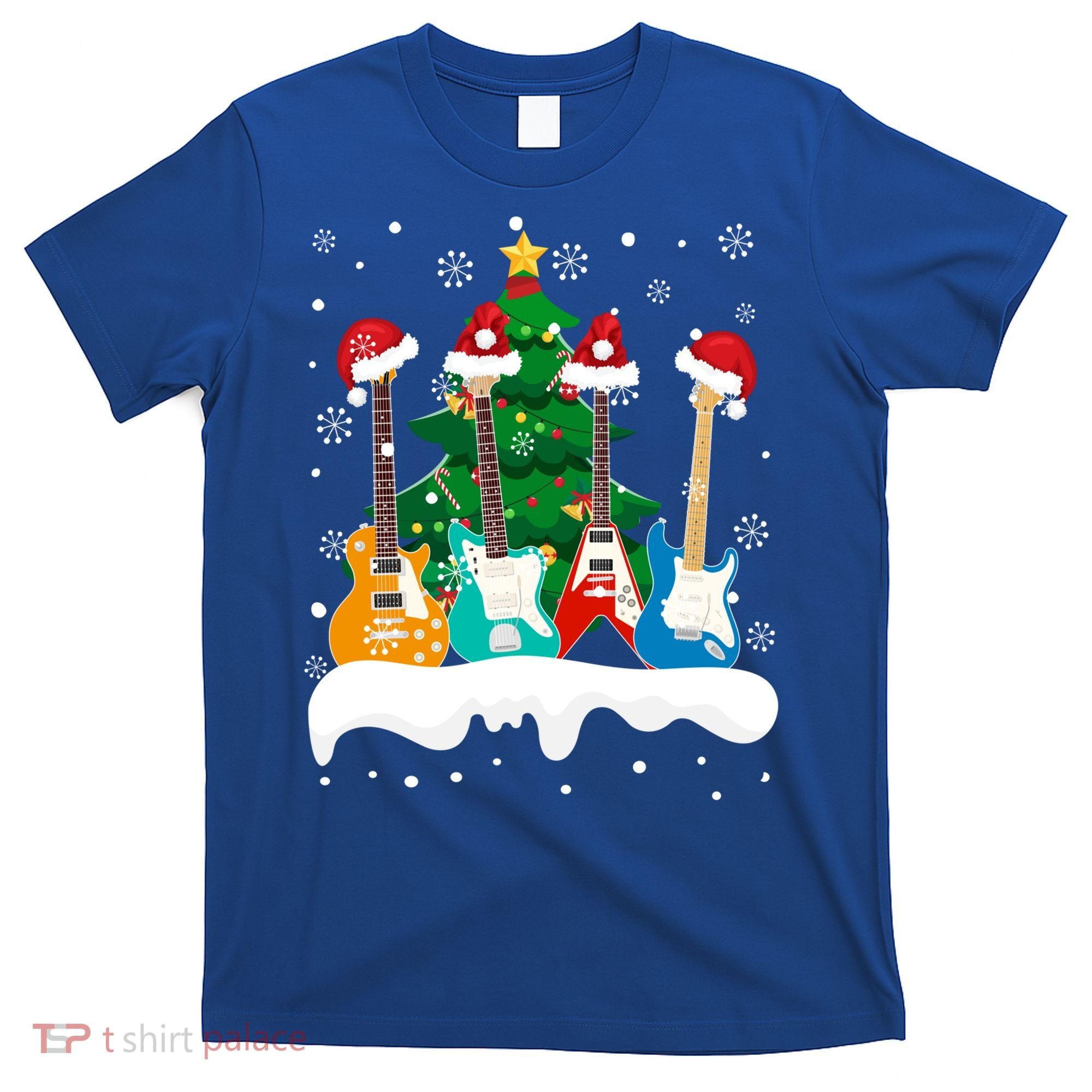 Guitar Santa Snow Christmas Tree Funny For Music Lovers Xmas Great Gift T-Shirt