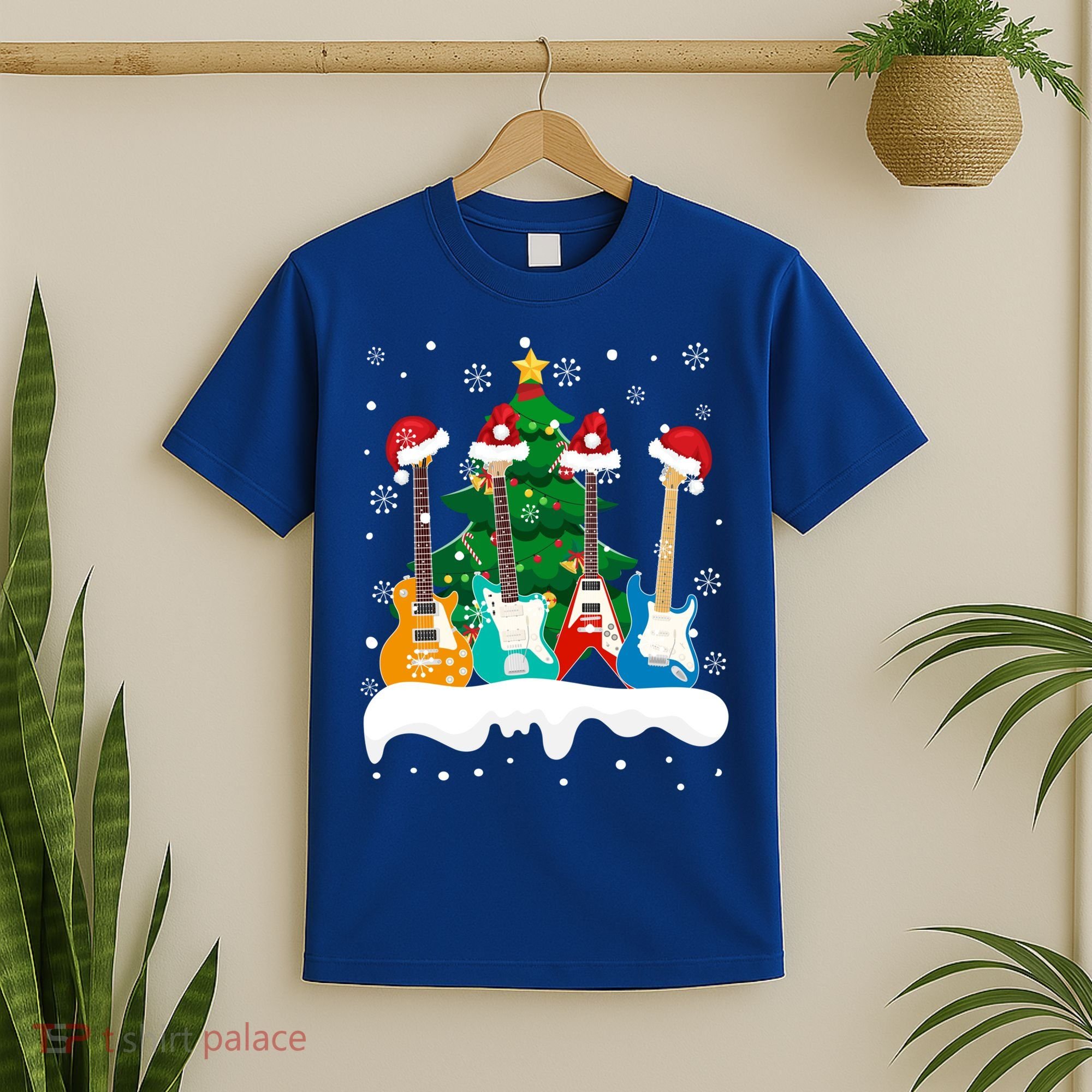 Guitar Santa Snow Christmas Tree Funny For Music Lovers Xmas Great Gift T-Shirt