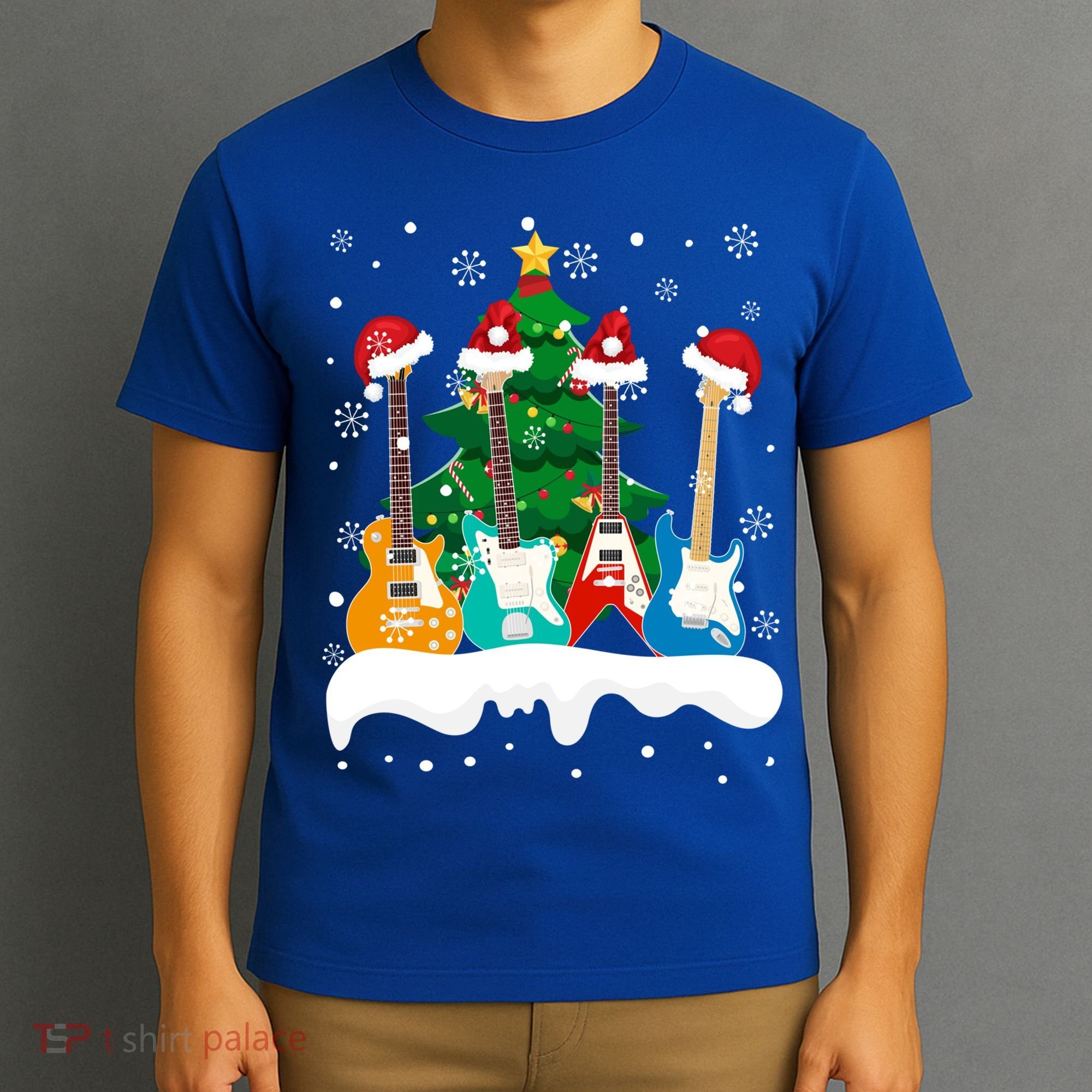 Guitar Santa Snow Christmas Tree Funny For Music Lovers Xmas Great Gift T-Shirt