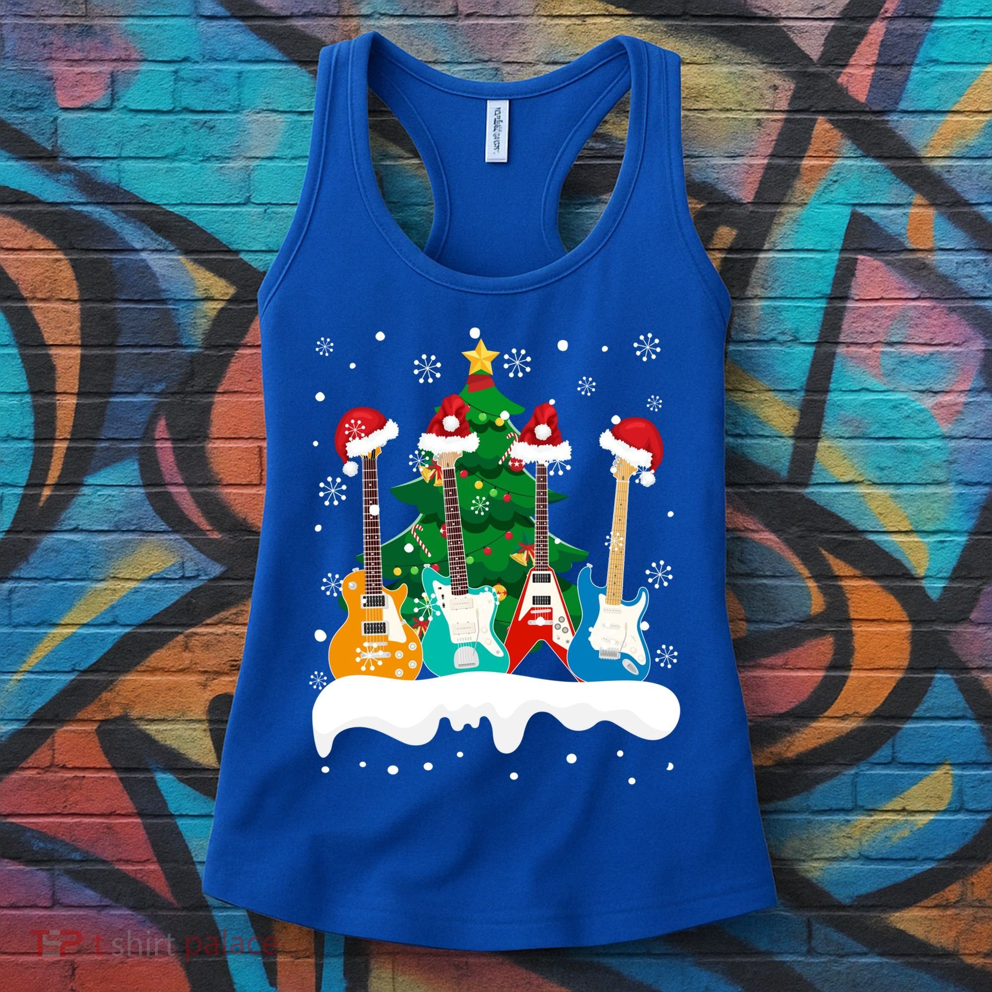 Guitar Santa Snow Christmas Tree Funny For Music Lovers Xmas Great Gift Women's Tank Top