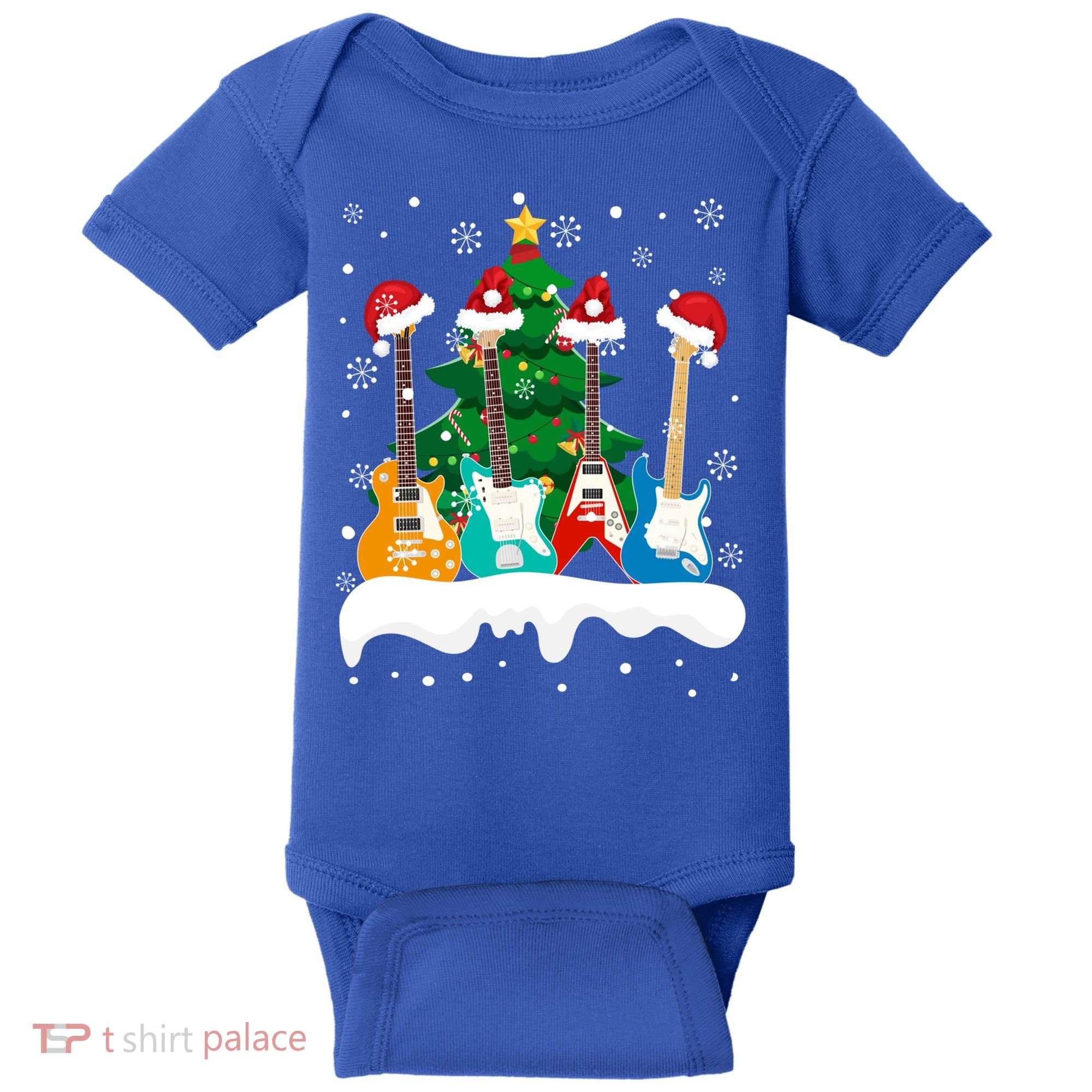 Guitar Santa Snow Christmas Tree Funny For Music Lovers Xmas Great Gift Baby Bodysuit