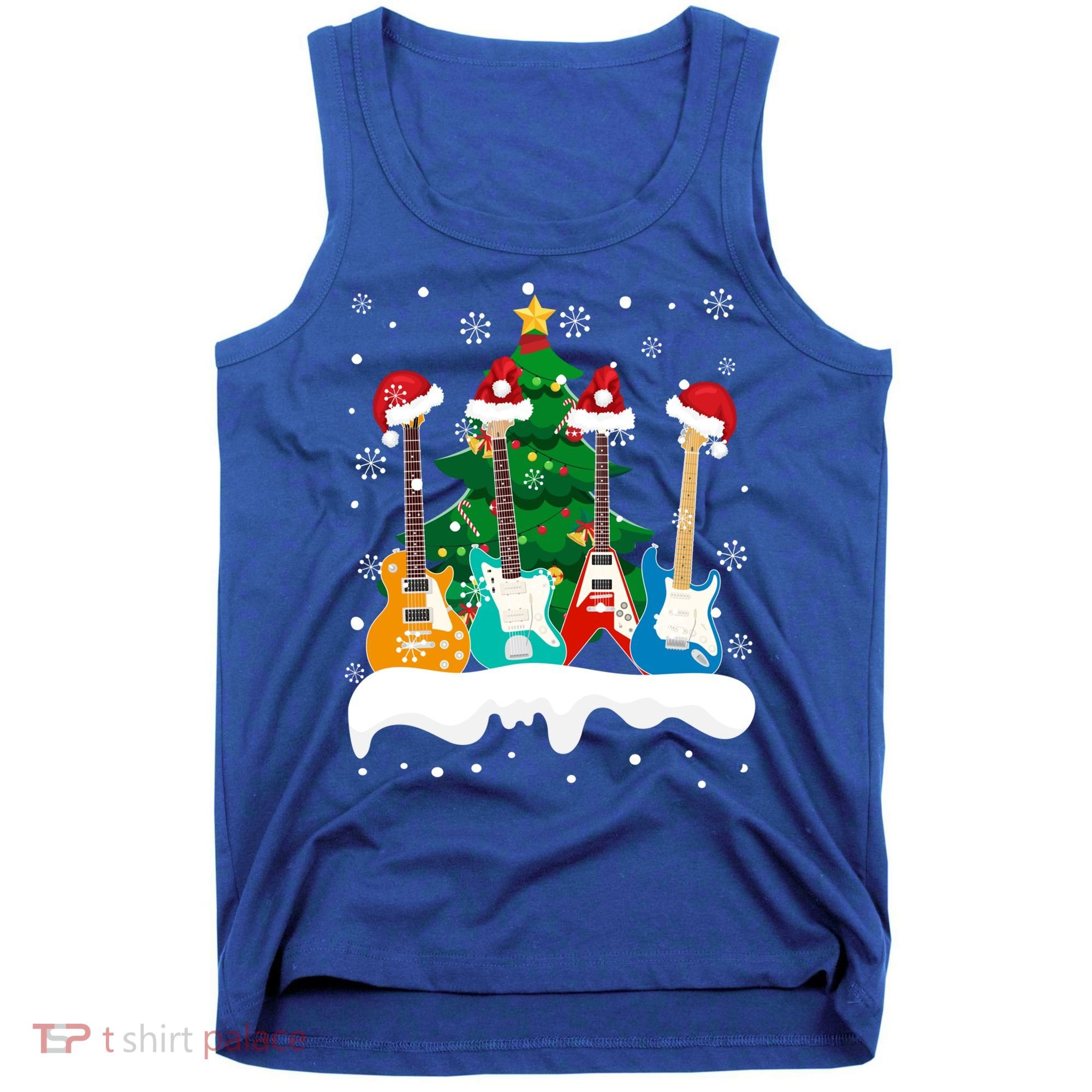 Guitar Santa Snow Christmas Tree Funny For Music Lovers Xmas Great Gift Tank Top
