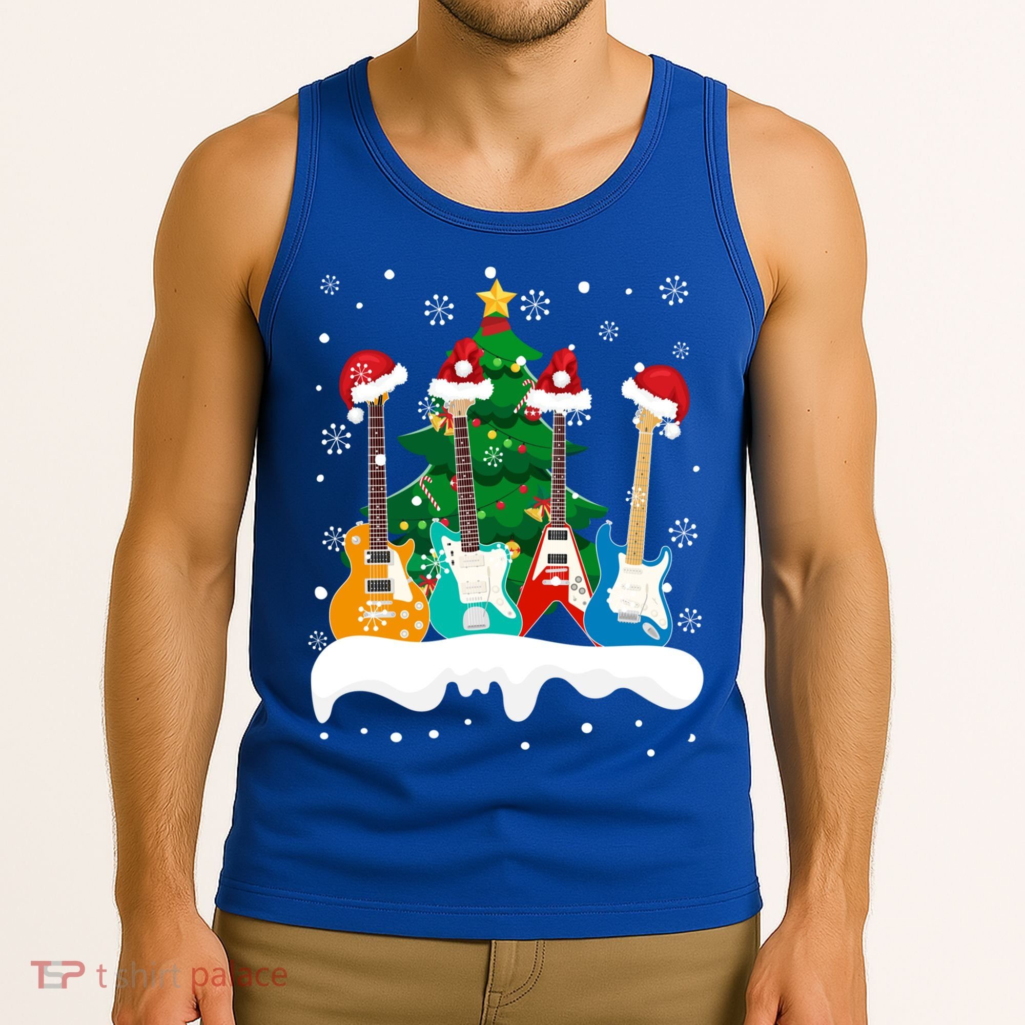 Guitar Santa Snow Christmas Tree Funny For Music Lovers Xmas Great Gift Tank Top