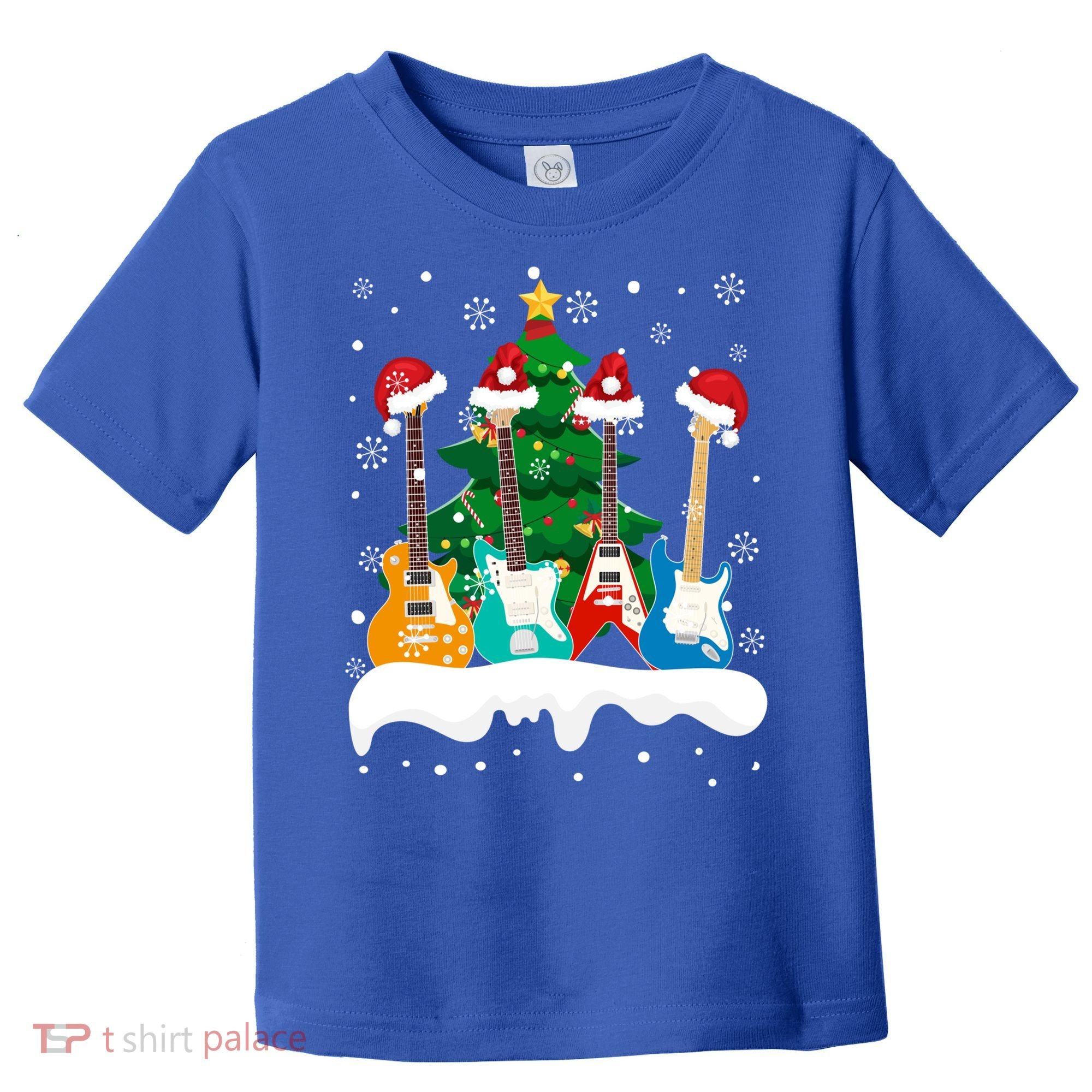 Guitar Santa Snow Christmas Tree Funny For Music Lovers Xmas Great Gift Toddler T-Shirt