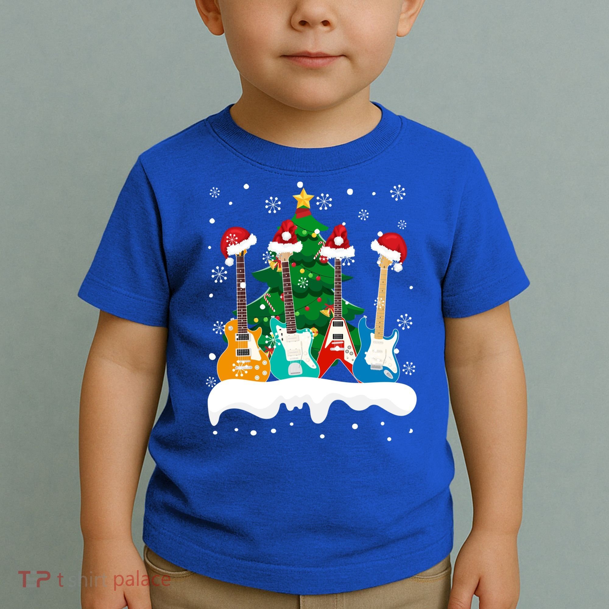 Guitar Santa Snow Christmas Tree Funny For Music Lovers Xmas Great Gift Toddler T-Shirt