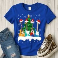 Guitar Santa Snow Christmas Tree Funny For Music Lovers Xmas Great Gift Women's T-Shirt thumb 3