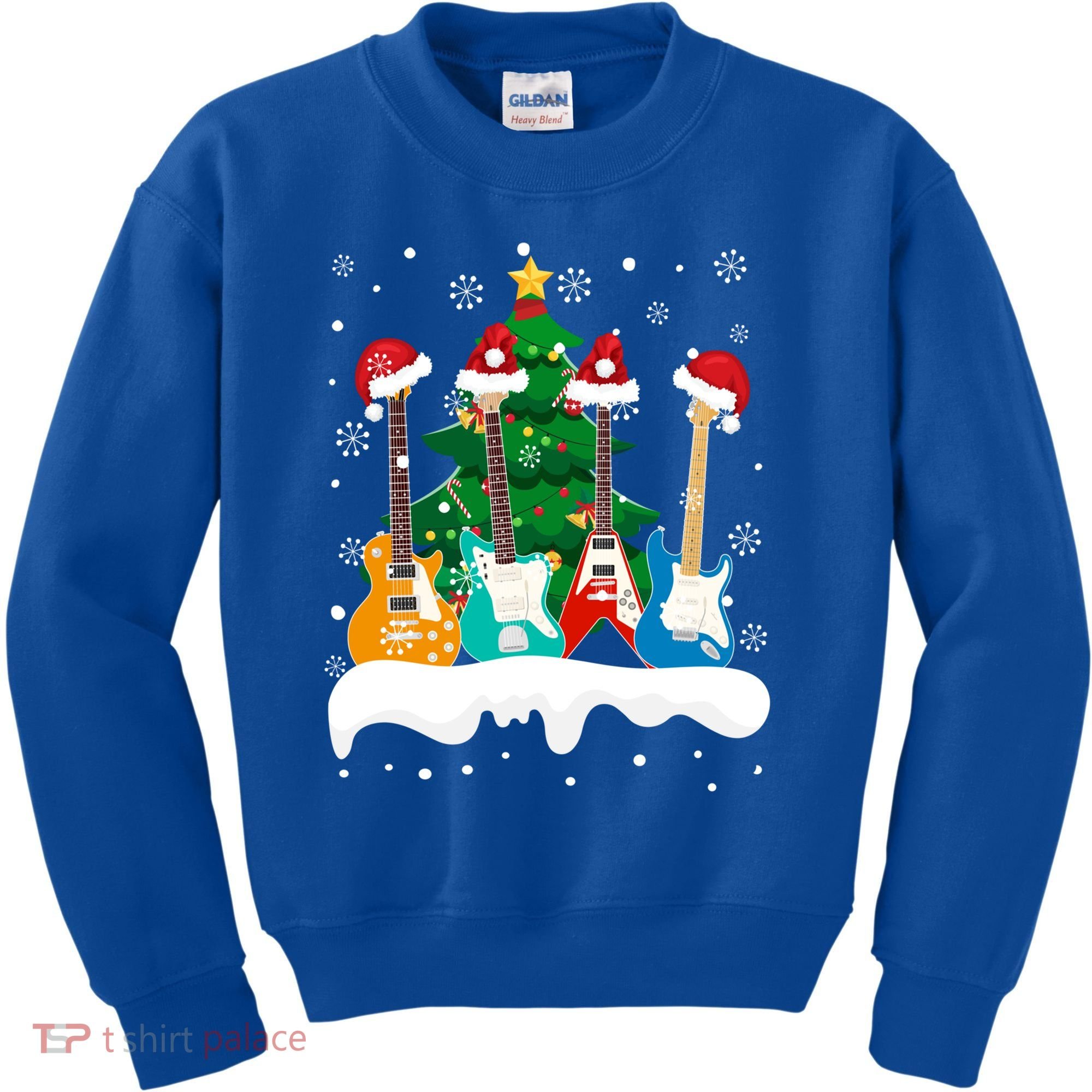 Guitar Santa Snow Christmas Tree Funny For Music Lovers Xmas Great Gift Kids Sweatshirt