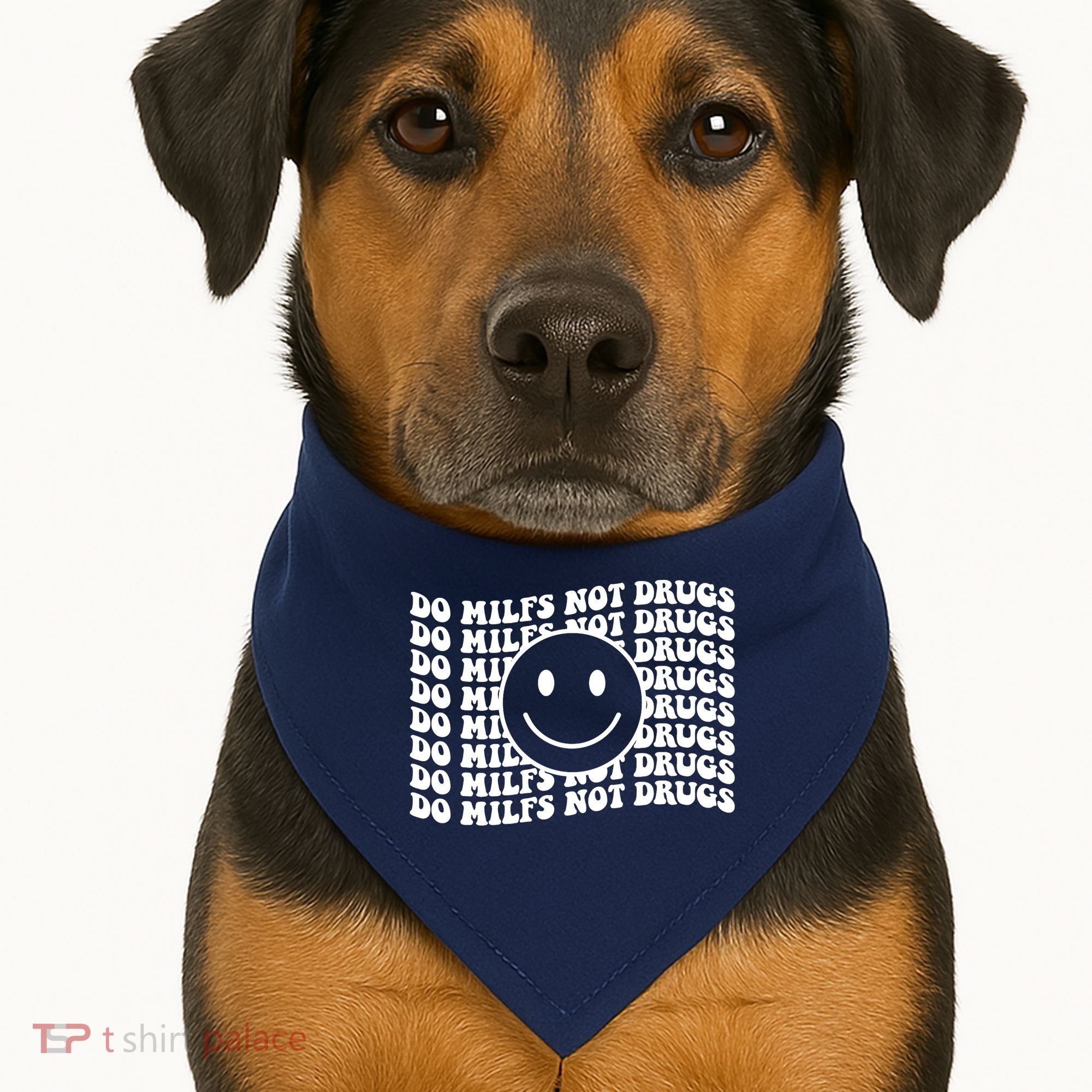 Groovy Style Smile Face Do Milfs Not Drugs USA-Made Doggie Bandana