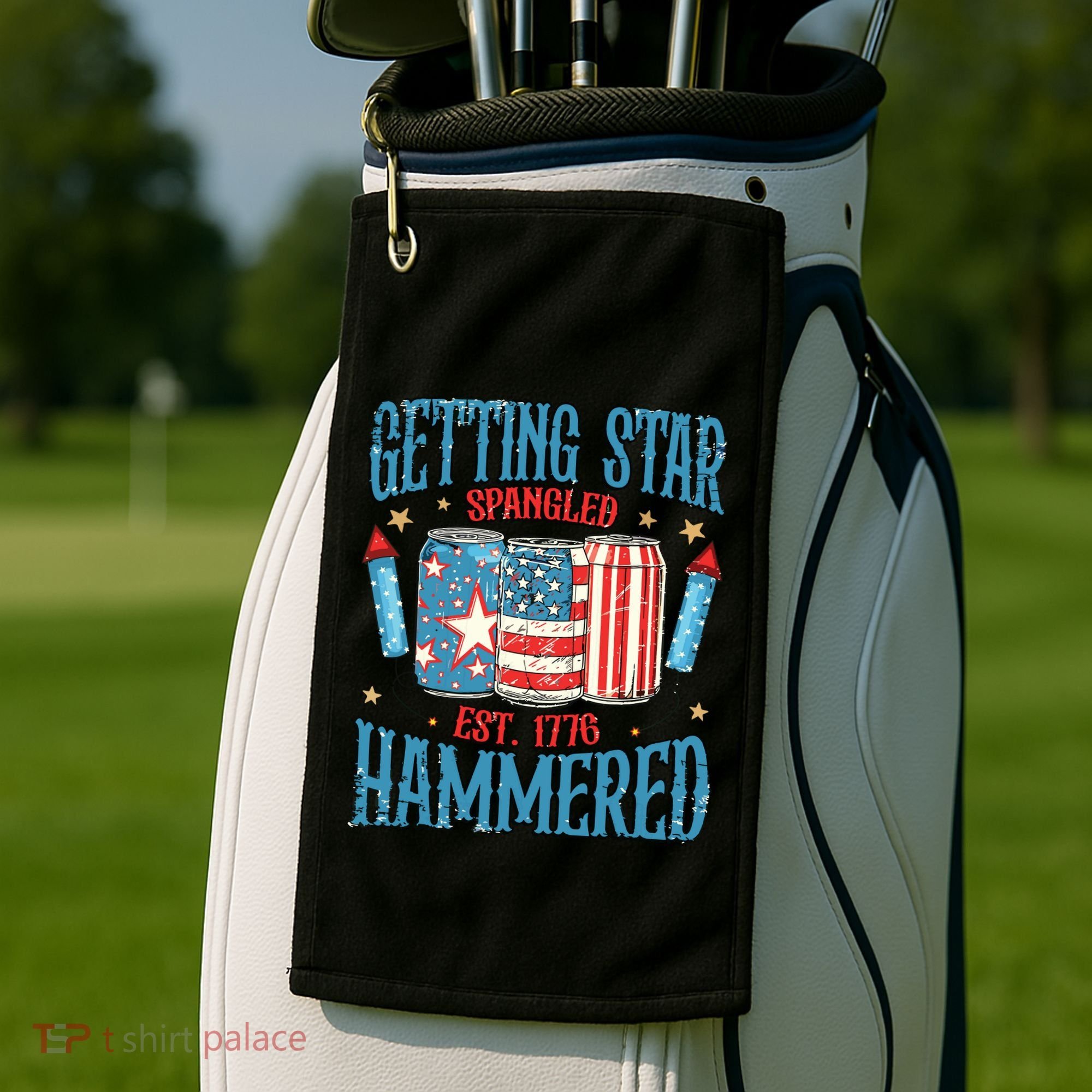 Getting Star Spangled Hammered Funny America 4th Of July Golf Towel