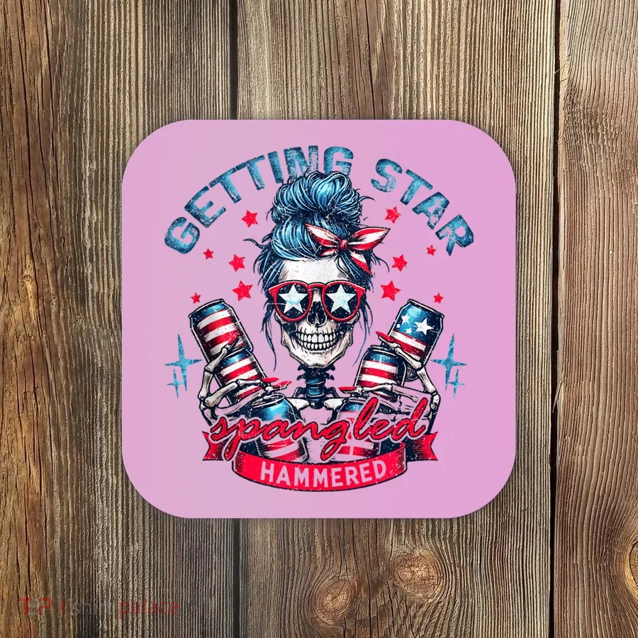 Getting Star Spangled Hammered Skeleton 4th Of July Coaster