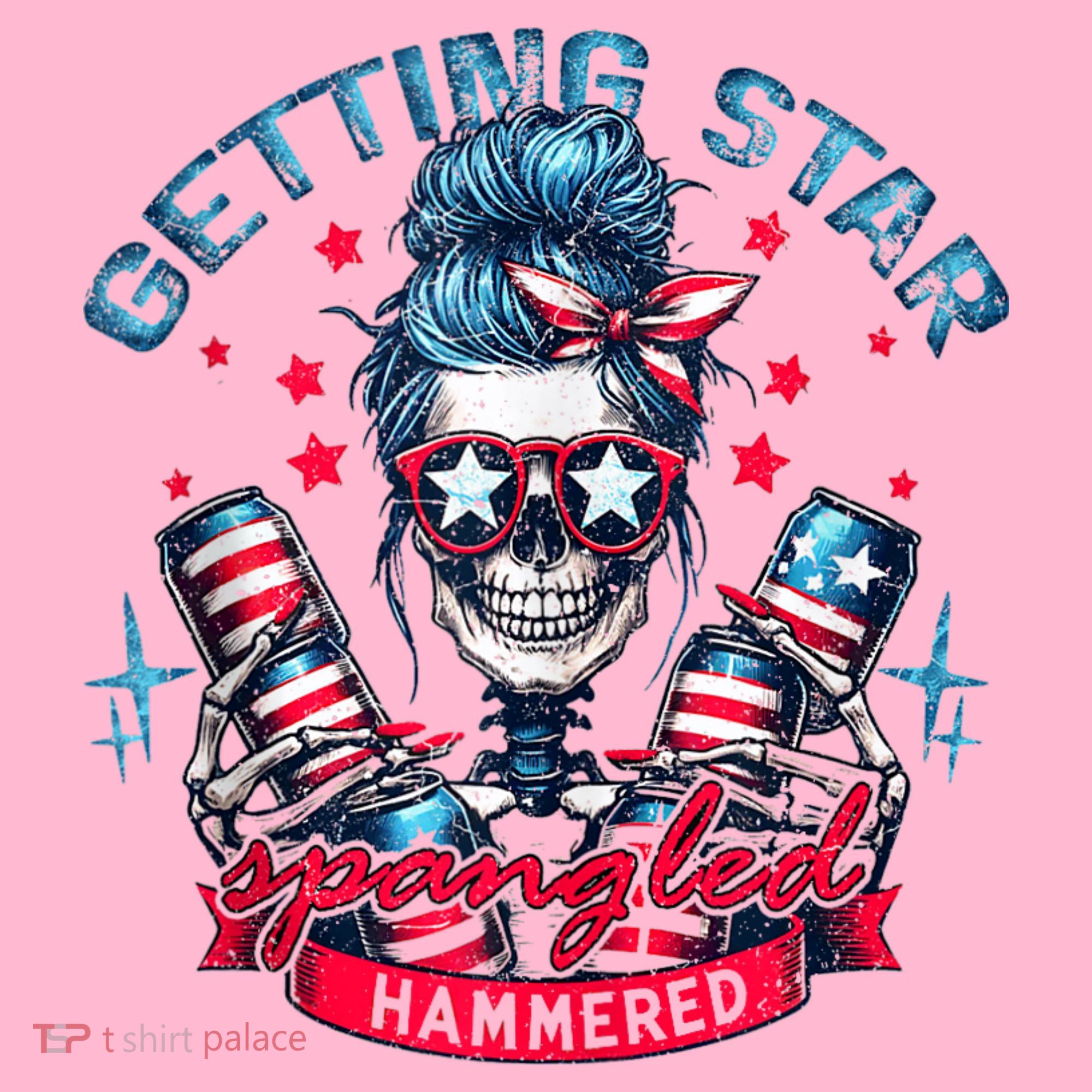 Getting Star Spangled Hammered Skeleton 4th Of July Coaster