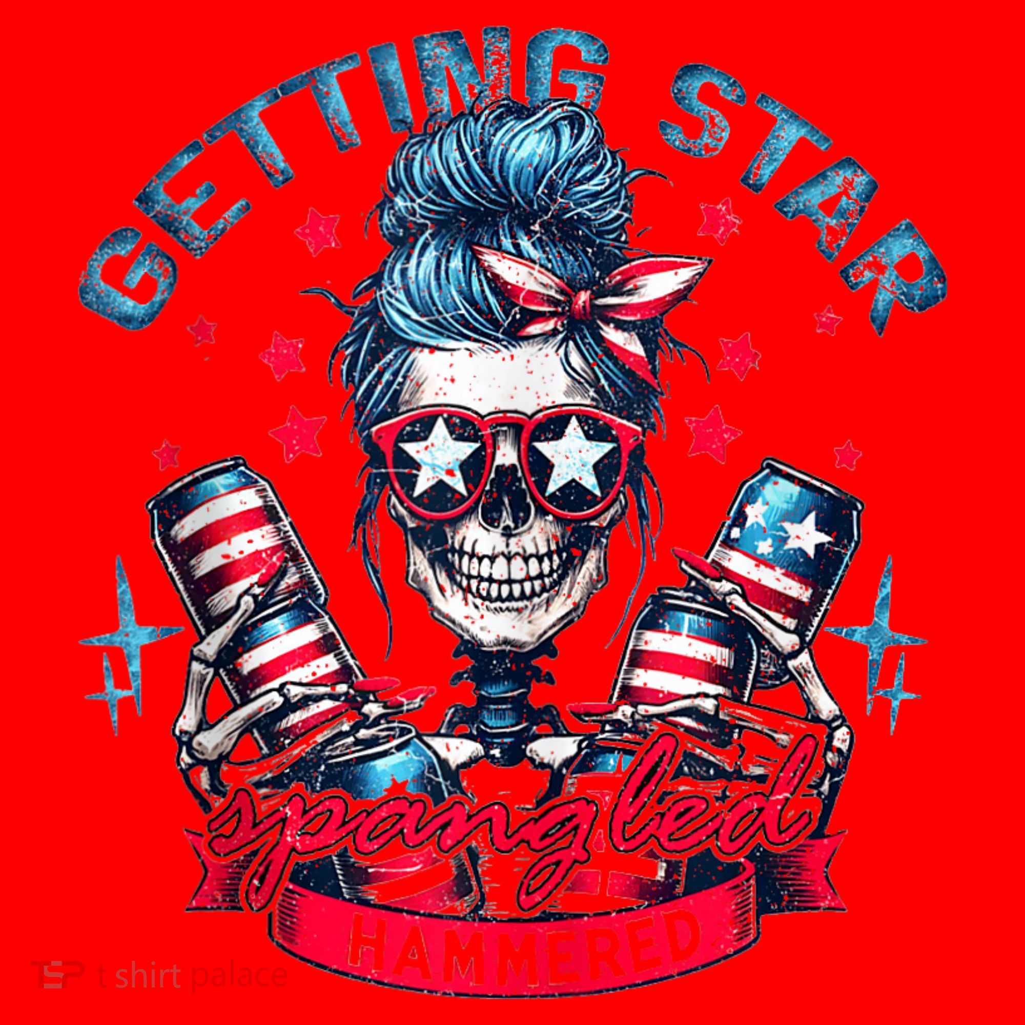Getting Star Spangled Hammered Skeleton 4th Of July Santa Hat