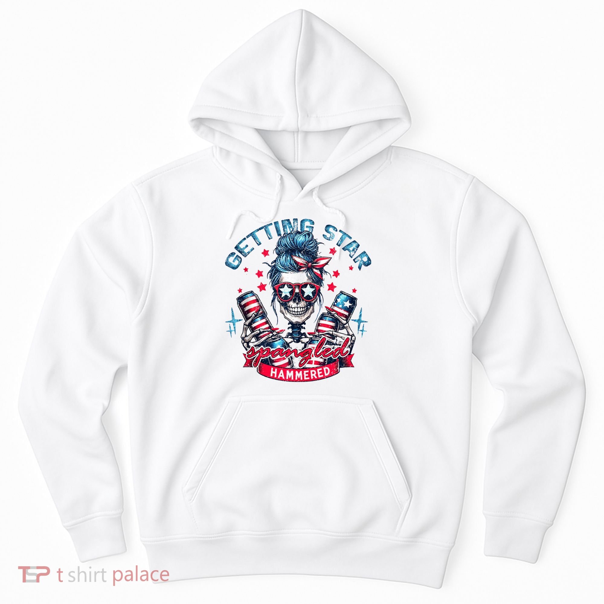 Getting Star Spangled Hammered Skeleton 4th Of July Hoodie