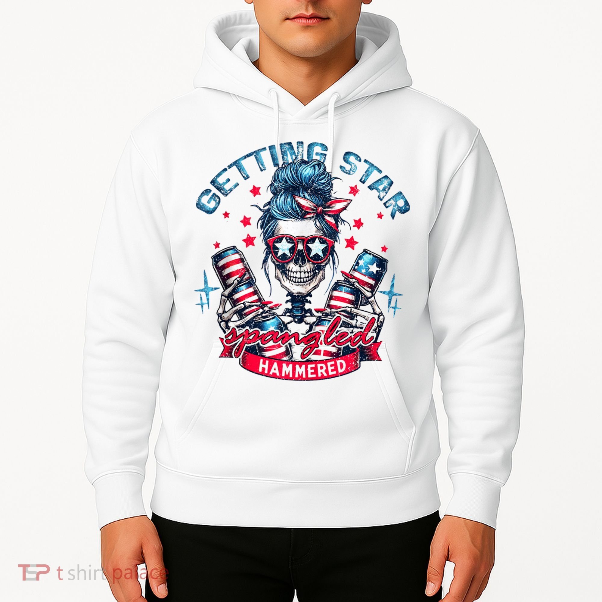 Getting Star Spangled Hammered Skeleton 4th Of July Hoodie