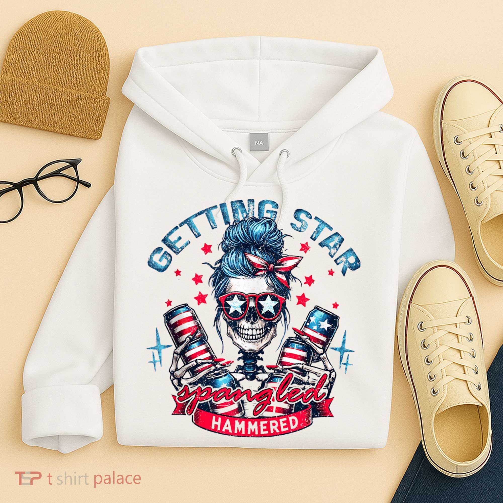 Getting Star Spangled Hammered Skeleton 4th Of July Hoodie
