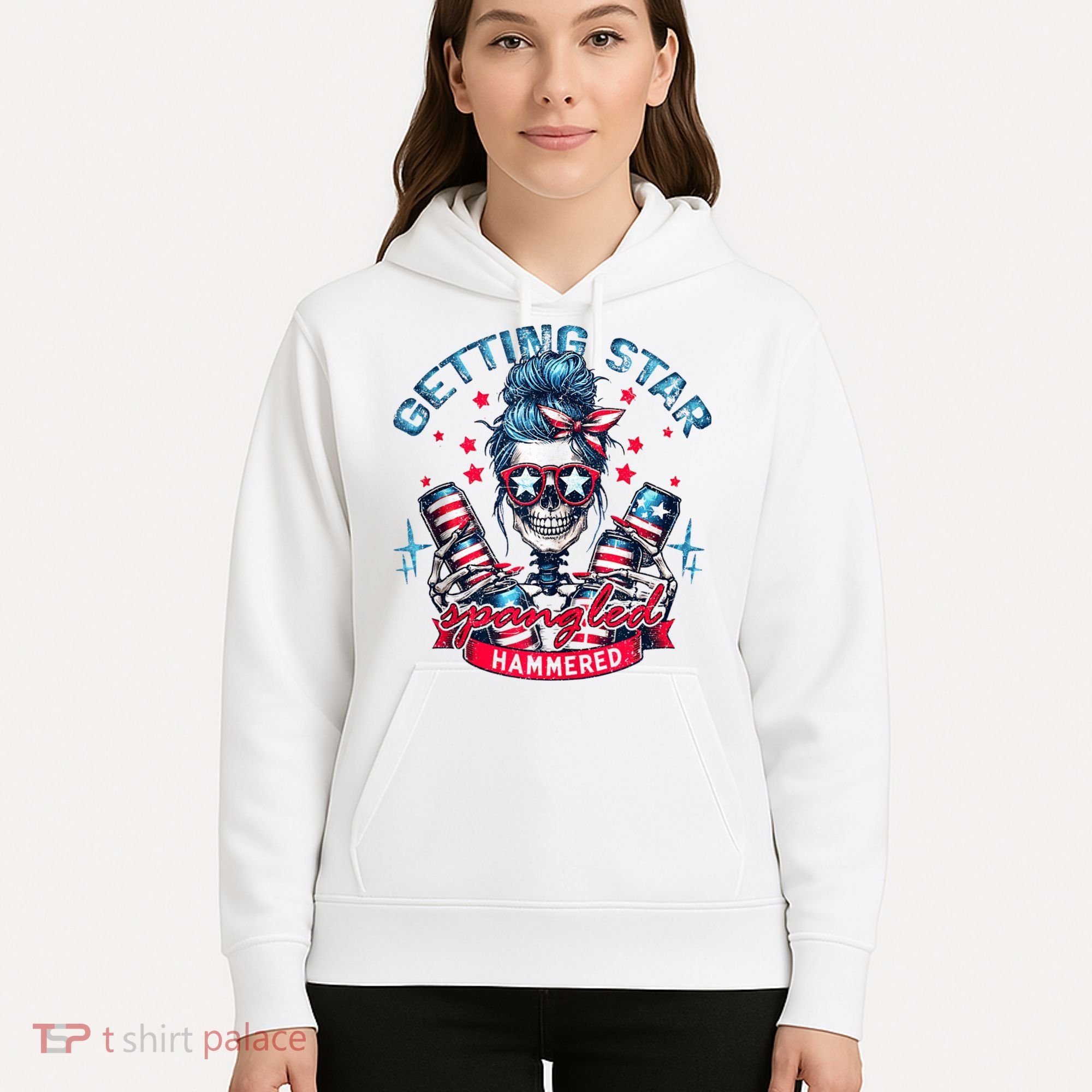 Getting Star Spangled Hammered Skeleton 4th Of July Hoodie