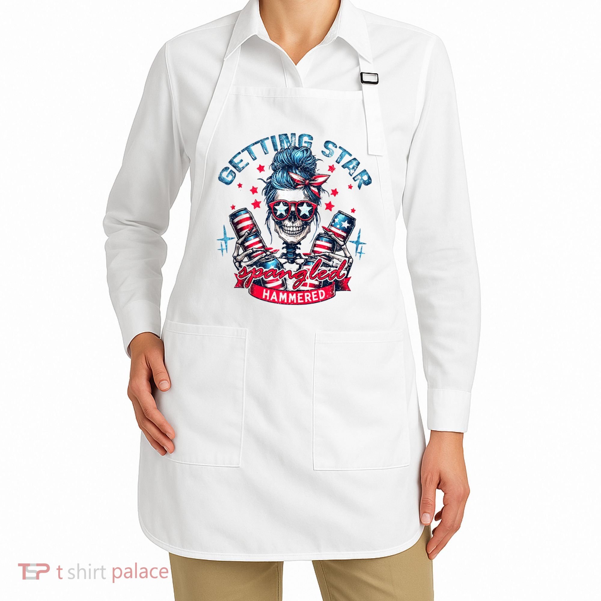 Getting Star Spangled Hammered Skeleton 4th Of July Apron